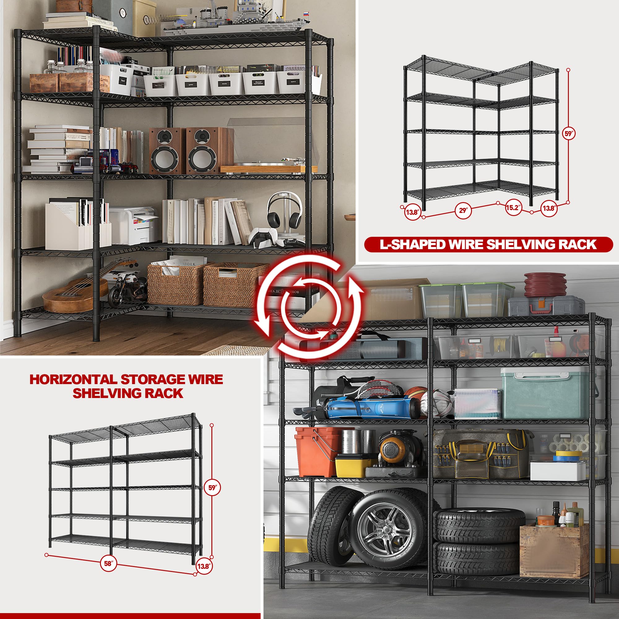 REIBII 5-Tier Heavy Duty Metal Shelving Unit - 58