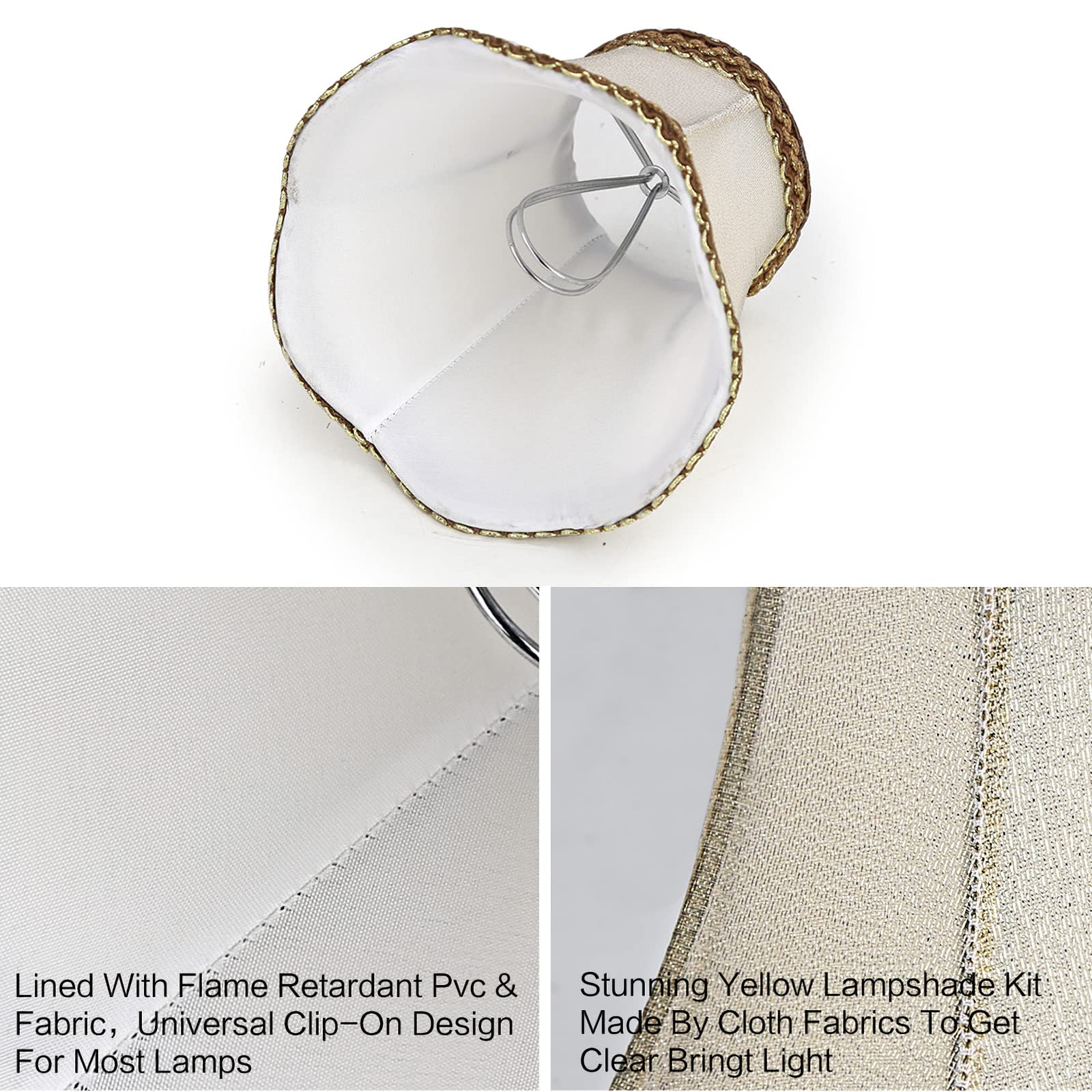 Fuloon Set of 6 Gold Clip-On Lamp Shades - Upright Candle Chandelier Drop Light Lampshade Kit for Dining Room, Bedroom & Living Room Lighting Decor