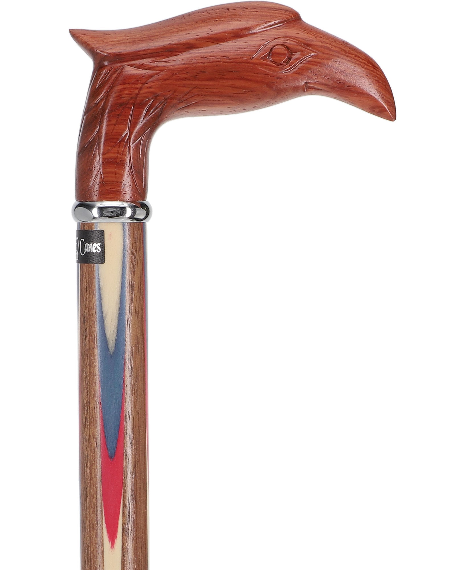 Patriotic Eagle Walking Cane - Red White & Blue American Flag Design with Ovangkol Wood Inlay - Perfect for Veterans, Independence Day & Patriotic Events