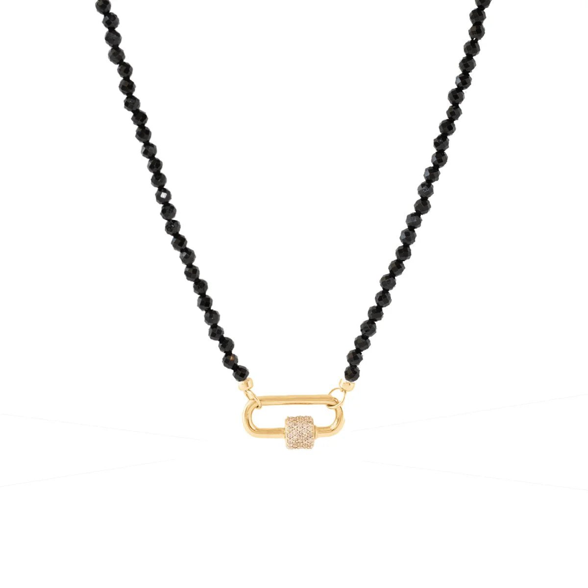 ICONIC BEADED OPEN-END NECKLACE - Black Onyx & Gold Plated Connector - Adjustable Layering Jewelry for Women - Perfect for Everyday Wear, Office & Special Occasions