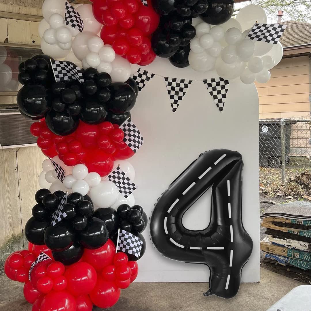 40 Inch Racing Car Number 4 Balloons - Large Black Fast Balloon for Race Track Theme Birthday Party Decorations | Perfect for NASCAR, Motorsports, and Car-Themed Celebrations
