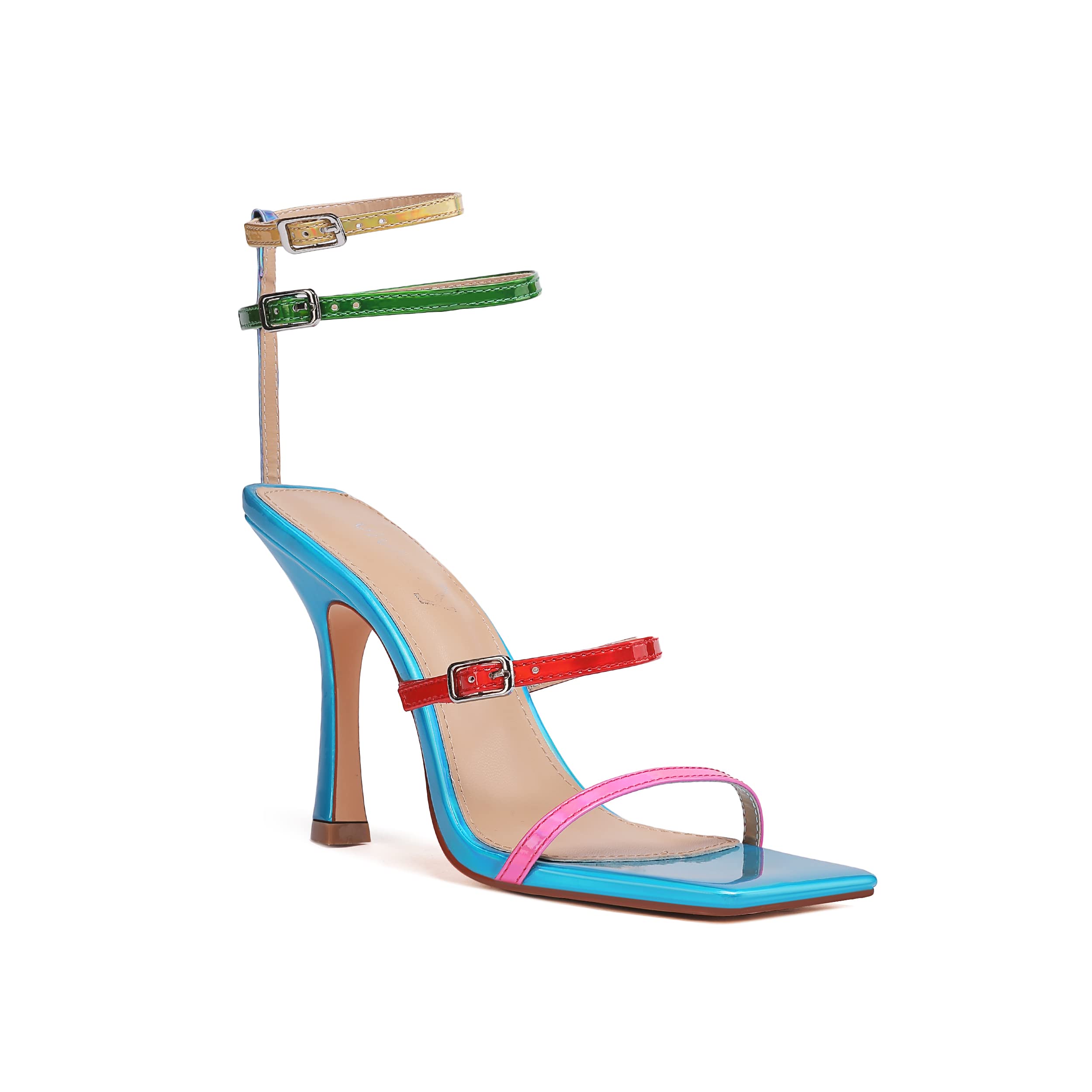 Vivianly Women's Square Toe Strappy Heels Sandals - Sexy Ankle Strap Stiletto High Heels for Party, Wedding & Evening Wear (Multi-Color)