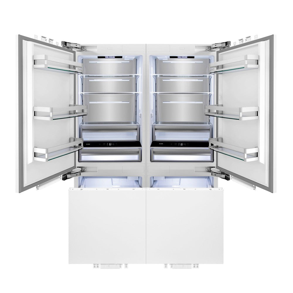 ZLINE 60 Inch 32.2 Cu Ft Panel Ready French Door Built-In Bottom Freezer Refrigerator with Water Dispenser & Ice Maker (RBIV 60) - Perfect for Modern Kitchens & Open Concept Homes