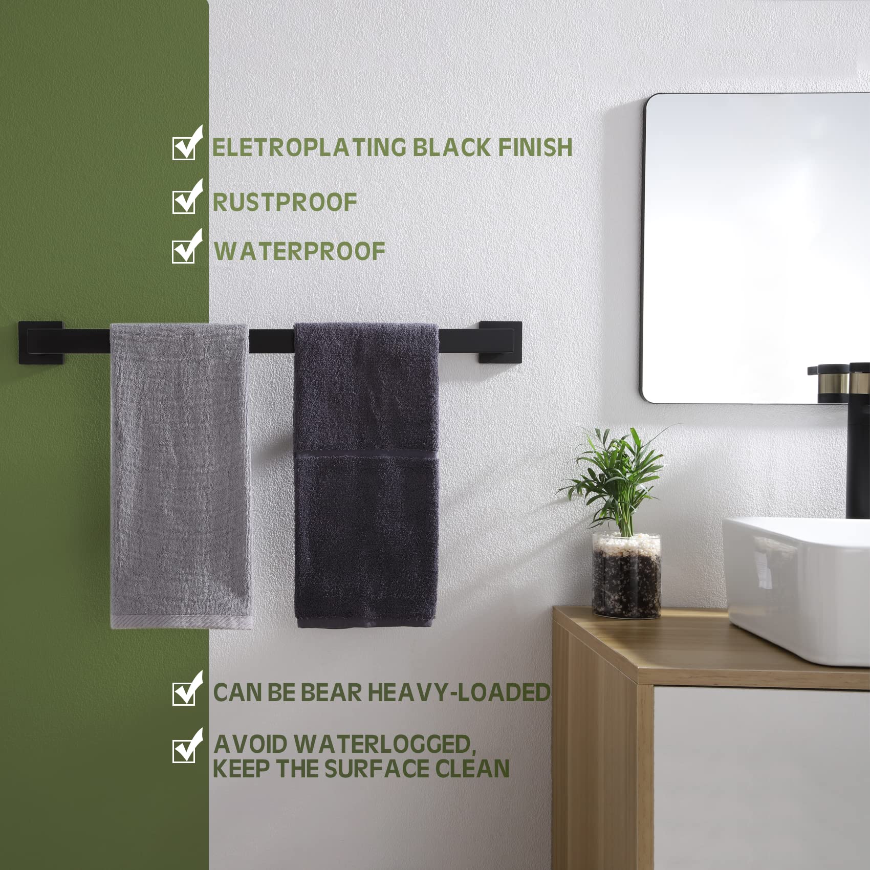 KOKOSIRI 20-Inch Single Towel Bar - Stainless Steel Bathroom Towel Holder & Wall Mounted Coat Hook - Matte Black SUS 304 for Bathroom, Kitchen, or Entryway Organization