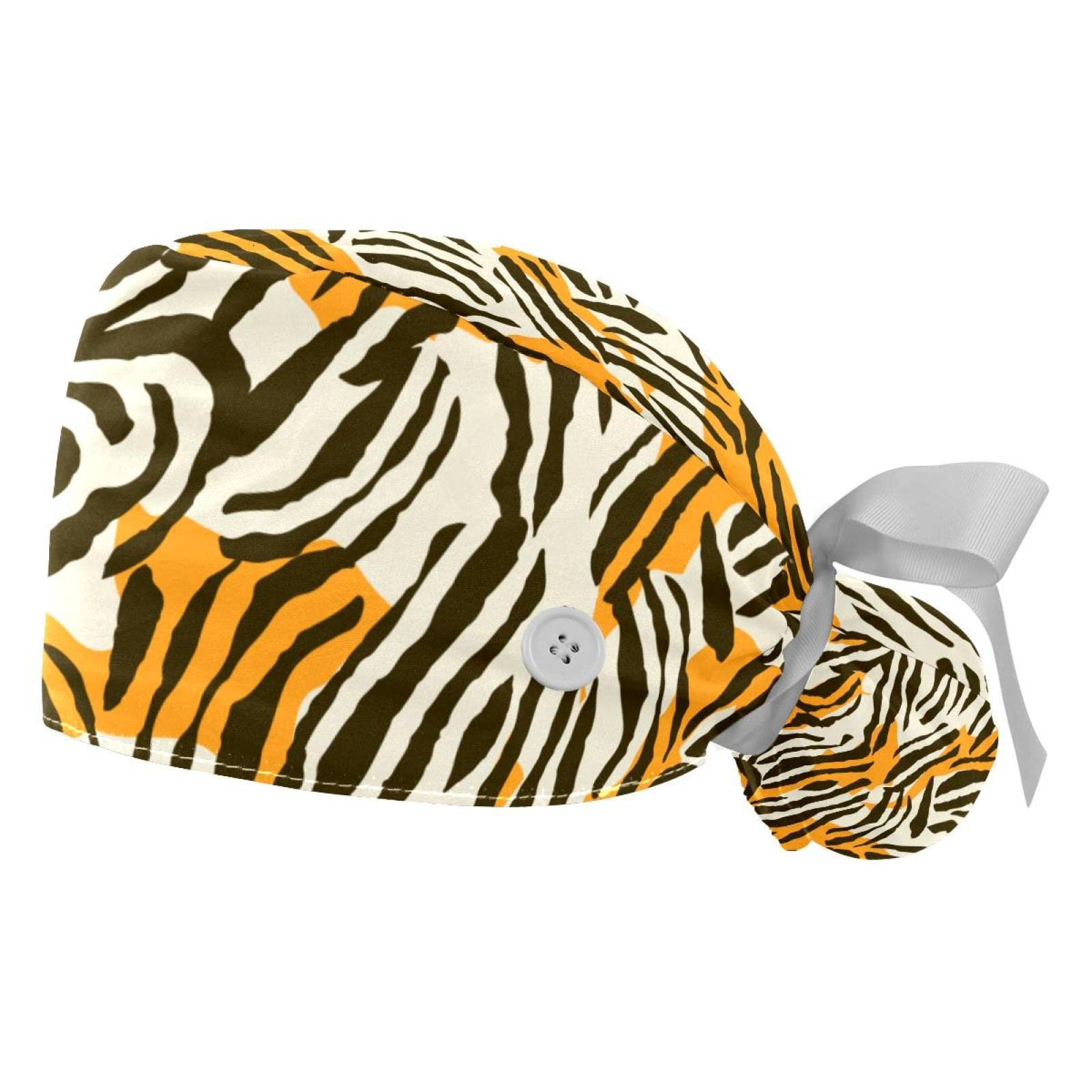 Leopard Print Blue Scrub Hats for Women & Men - 2 Pack Surgical Caps with Button Closure & Sweatband - Long Hair Tie Back Design for Nurses, Doctors & Healthcare Workers - Comfortable Medical Work Caps for Hospital Shifts & Clinical Duties