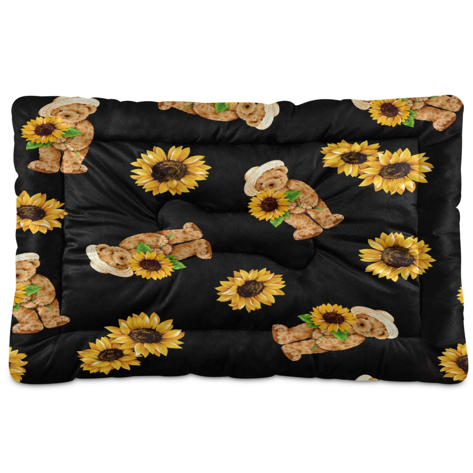 KEEPREAL Bear and Sunflower Pet Bed - Ultra Soft Rectangle Dog Bed & Cat Bed for Small Medium Large Dogs (36x24 Inches) - Comfortable Calming Bed for Pets - Perfect for Living Room, Bedroom or Crate