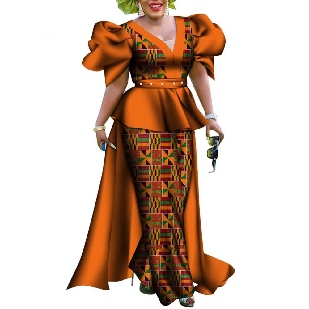 2 Pcs Women's Puff Sleeve Dashiki Top & Pants Set - African Print Party Outfit for Women - Perfect for Festivals, Weddings & Cultural Events