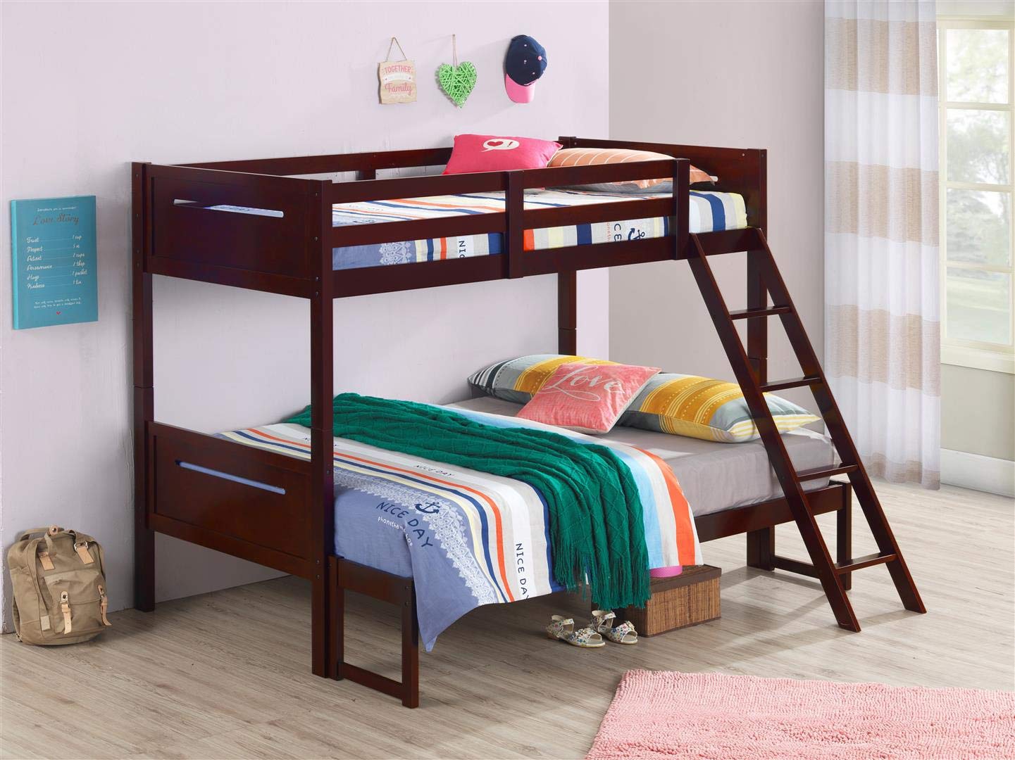 Coaster Home Furnishings Armand Solid Wood Twin Over Full Bunk Bed in Espresso - Space-Saving Kids Bedroom Furniture for Siblings or Sleepovers
