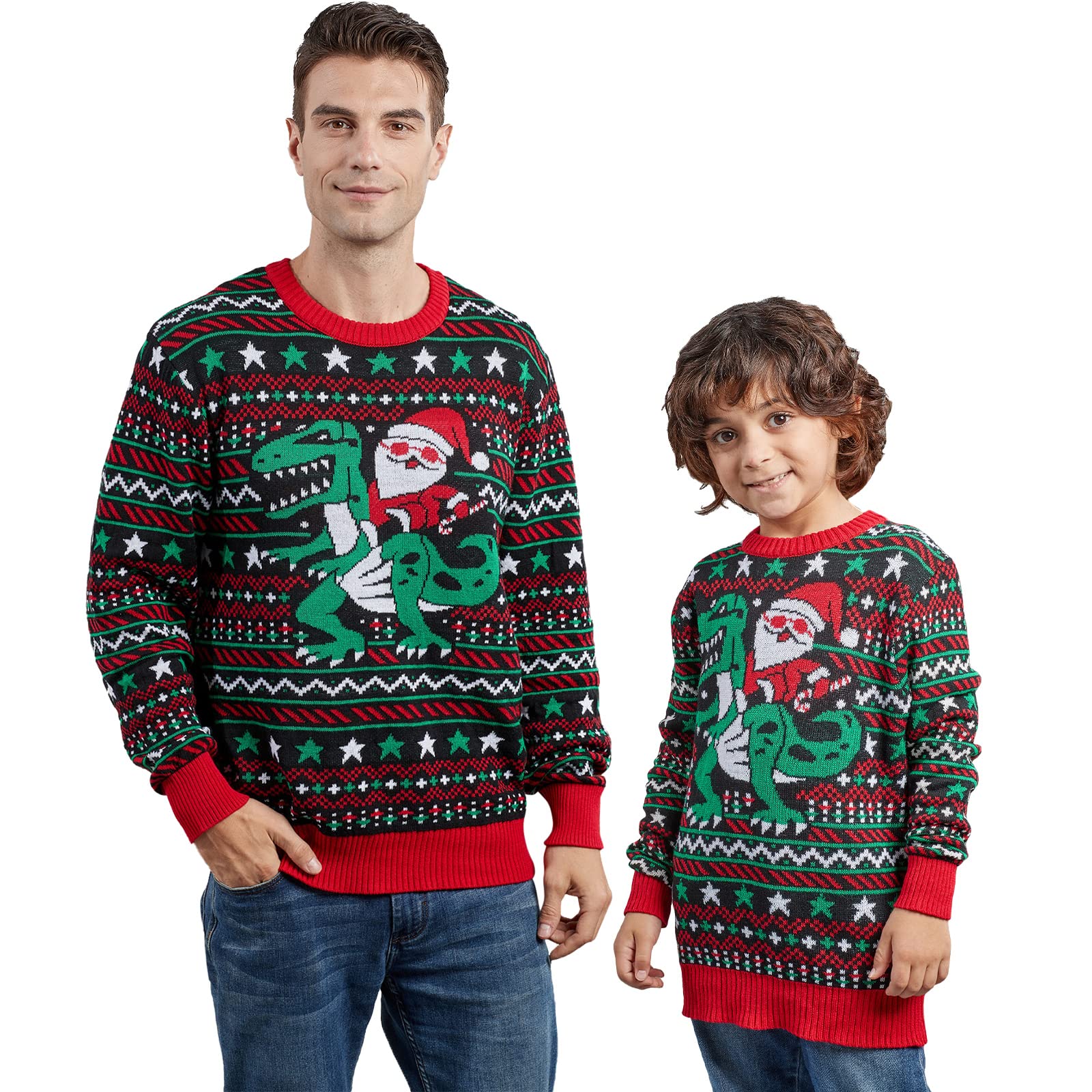 Dinosaur Christmas Sweaters for Family Matching Holiday Party