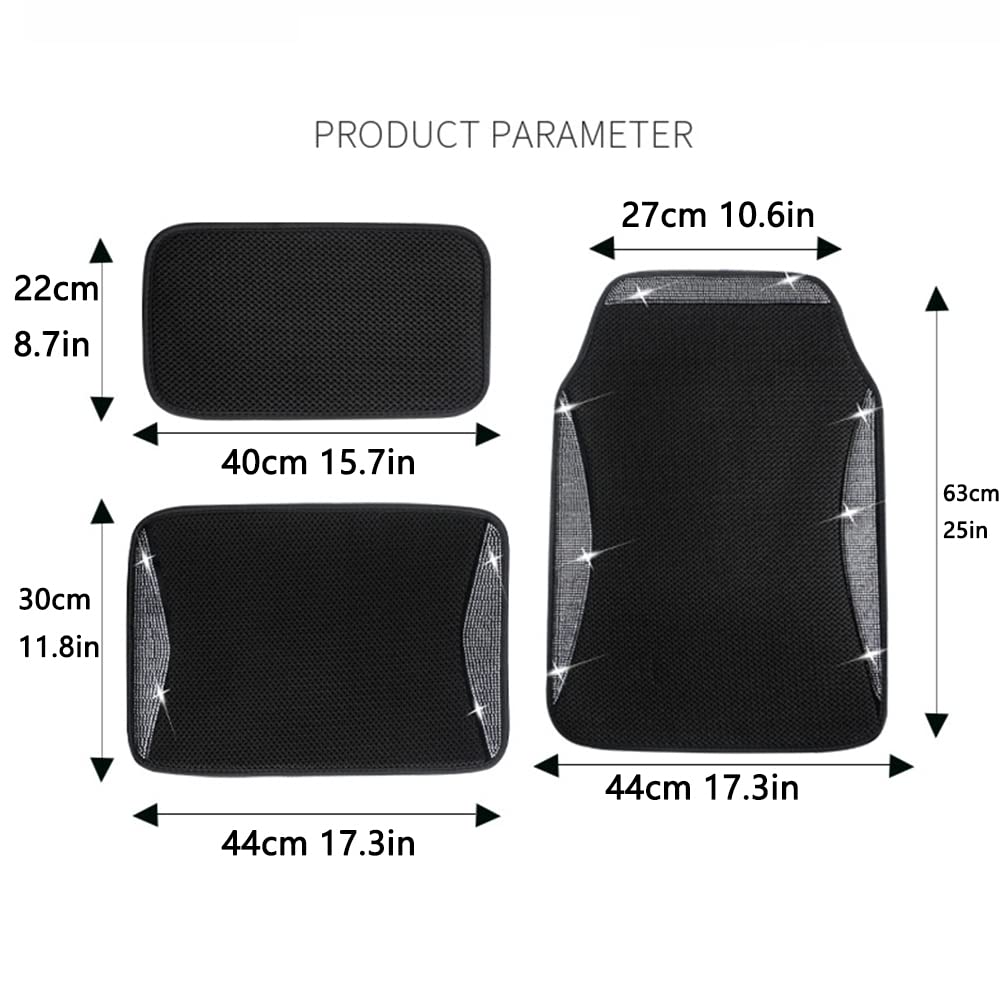 Luxury Diamond Rhinestone Car Floor Mats - Waterproof, Anti-Slip Ice Silk Foot Liners for Women (White, 5-Piece Set) | Perfect for Sedans, SUVs & Luxury Vehicles - Adds Elegance & Protection to Your Car Interior