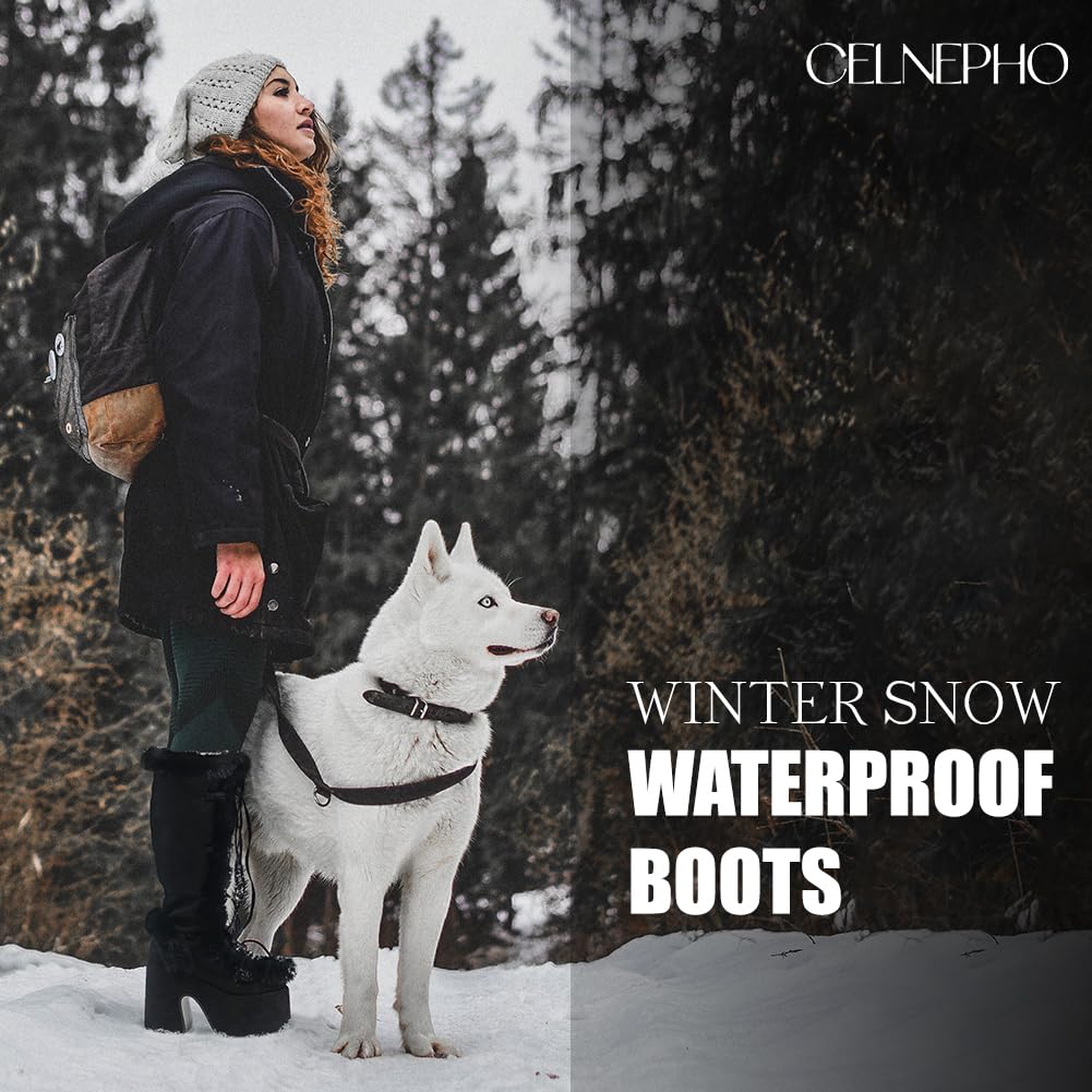 CELNEPHO Women's Knee High Boots with Side Zipper - Warm Faux Fur Lined Platform Chunky Heel Punk Goth Boots for Winter Snow Walking | Perfect for Cold Weather, Outdoor Activities & Fashion Streetwear