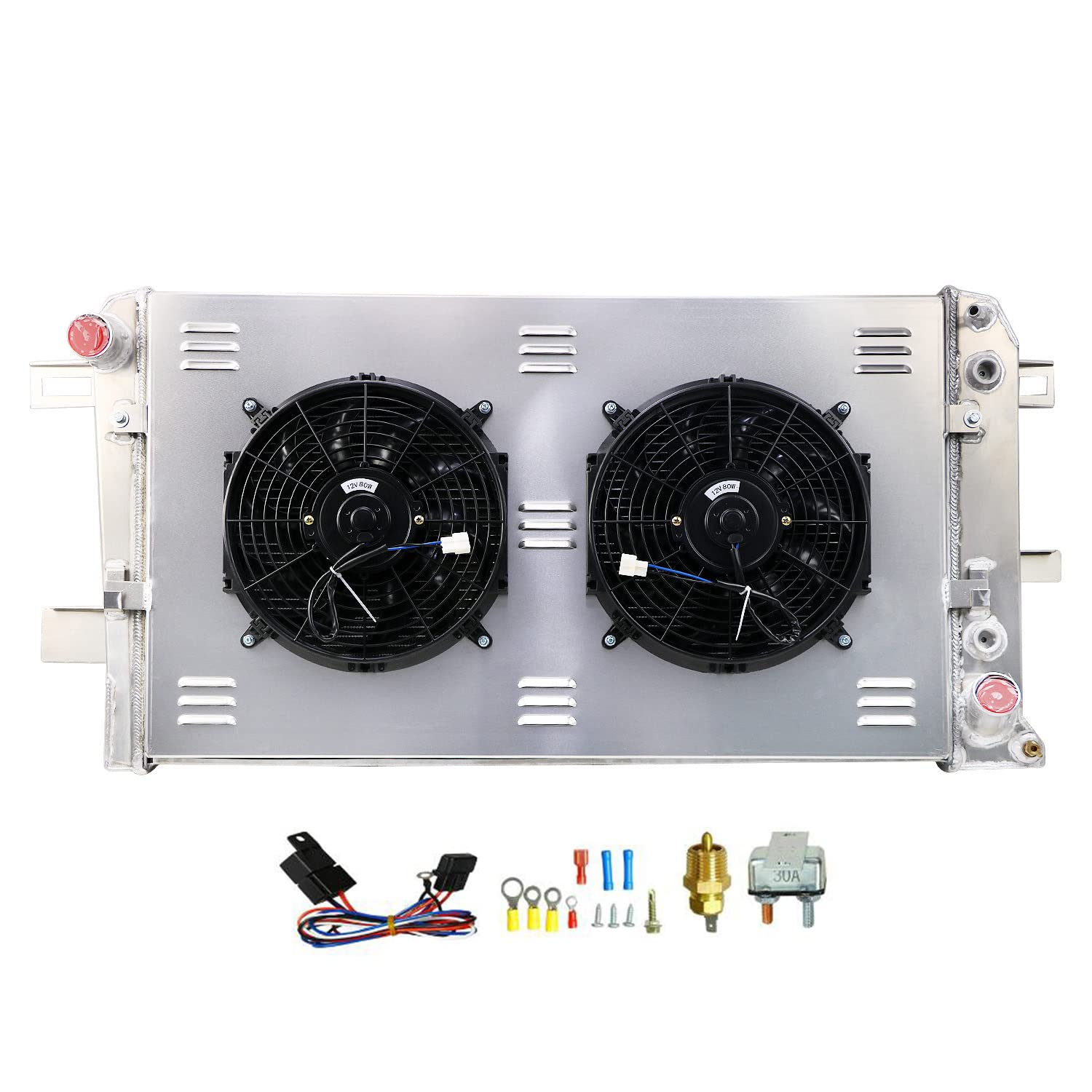 Aluminum Radiator for 2001-2005 GMC Chevy Silverado Sierra 3500 2500 HD 6.6L - 44MM 3 Row Core Cooling System with Electric Fan & Relay Kit - Perfect for Off-Roading, Towing & Heavy-Duty Performance