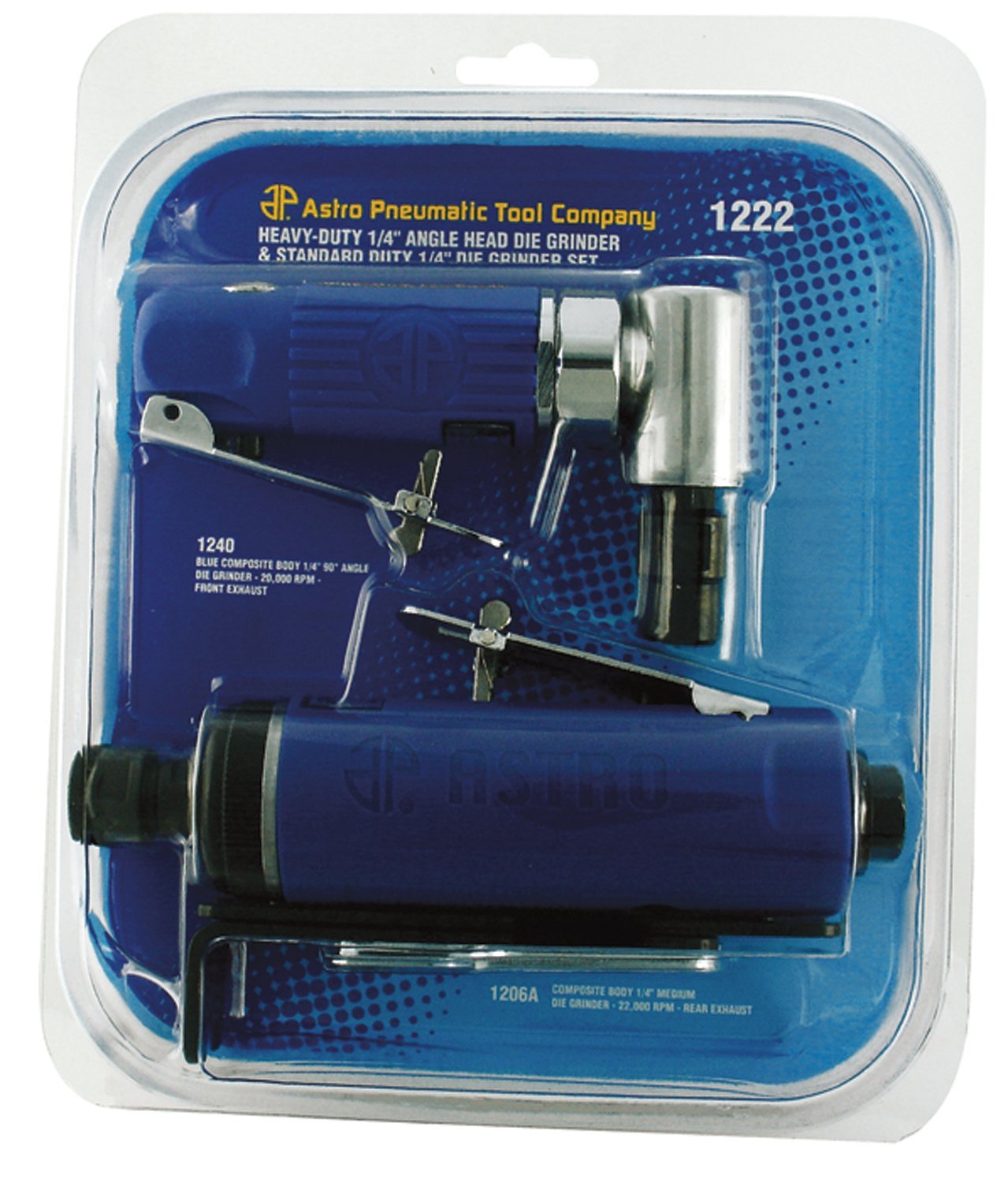 Astro 1222 Blue Composite Body Angle & Medium Die Grinder - 1/4-Inch Shank for Metalworking, Wood Carving & Automotive Repair | Professional Power Tool for Precision Grinding & Polishing