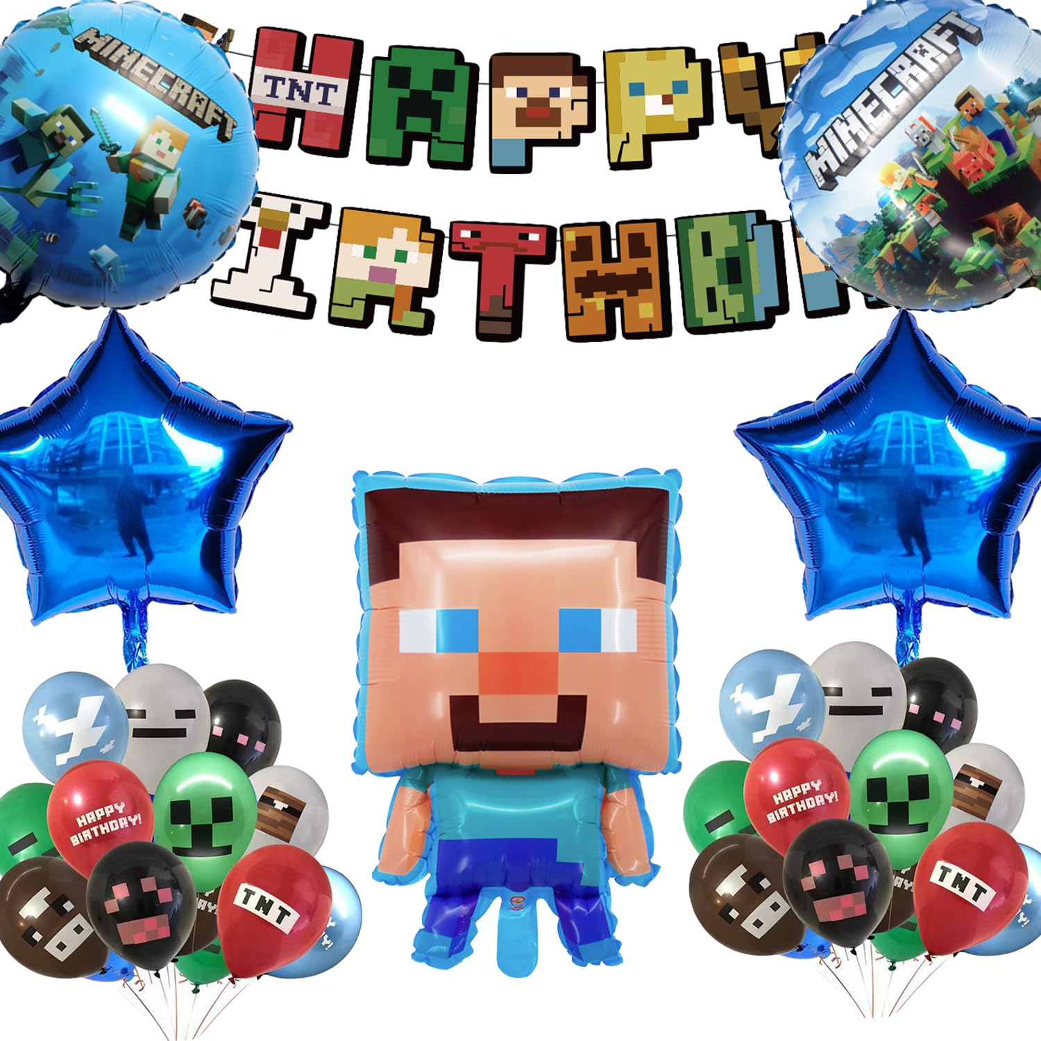 1pc Happy Birthday Party Banner & 12pc Latex Balloons + 5pc Foil Balloons Set - Birthday Party Decorations for Indoor/Outdoor Celebrations, Baby Showers & Special Events