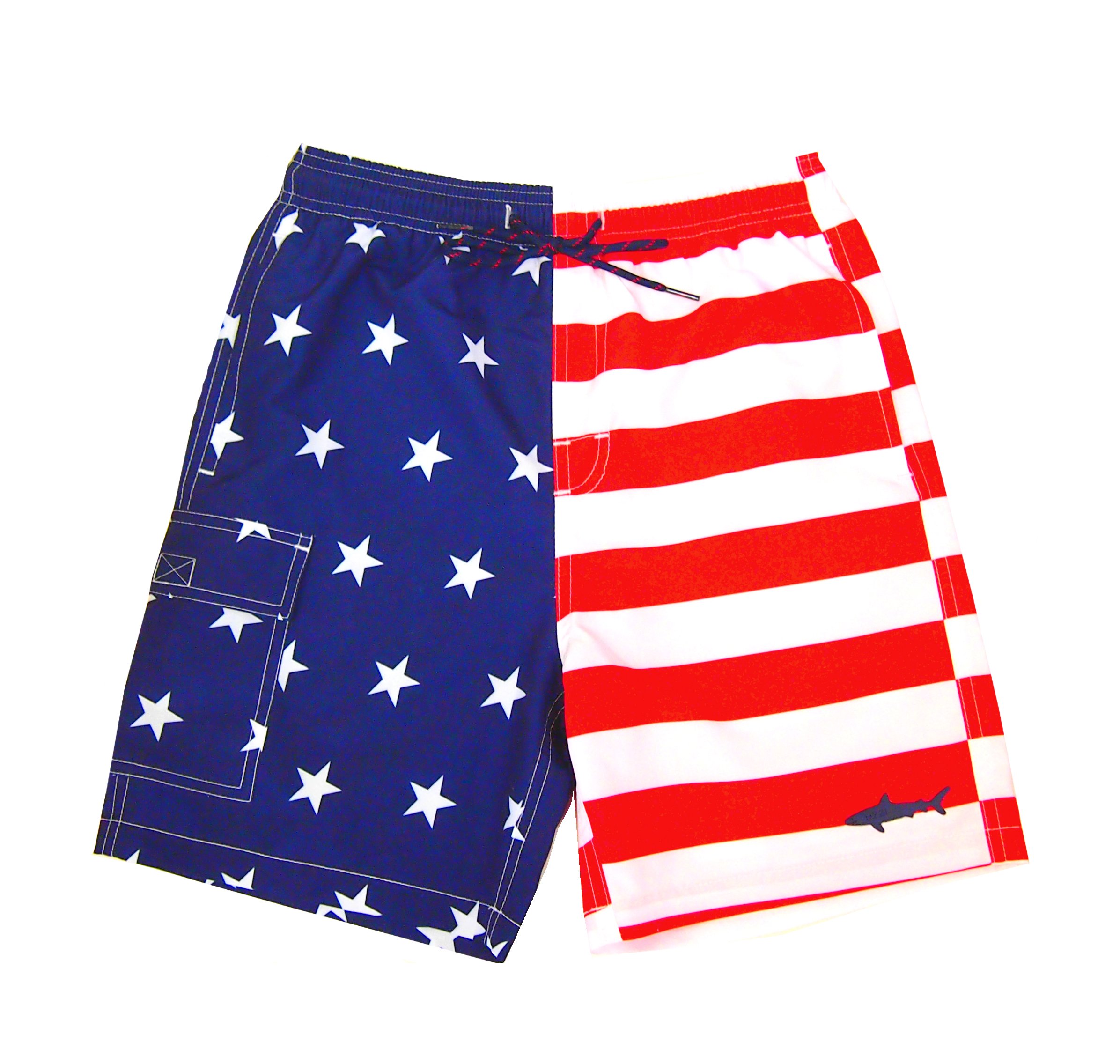 UZZI Boys Girls Swim Shorts Quick Dry American Flag Print - Perfect for Beach, Pool, and Summer Water Activities