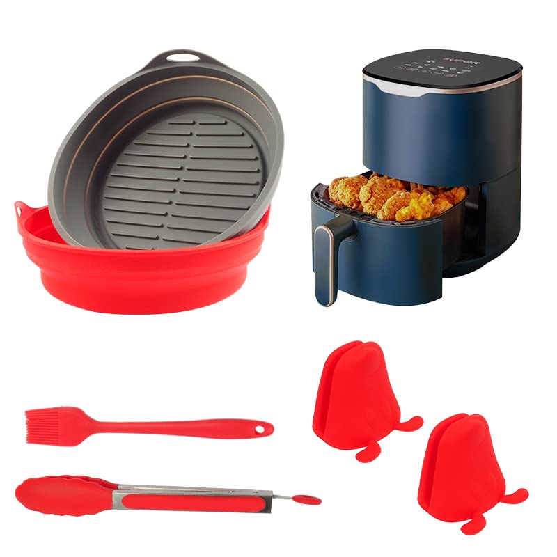 2-Pack Reusable 7.5 Inch Silicone Air Fryer Liners for 3-5 QT Air Fryers - Non-Stick, Food Grade, Dishwasher Safe - Perfect for Roasting, Baking & Frying Chicken Wings, French Fries & Vegetables