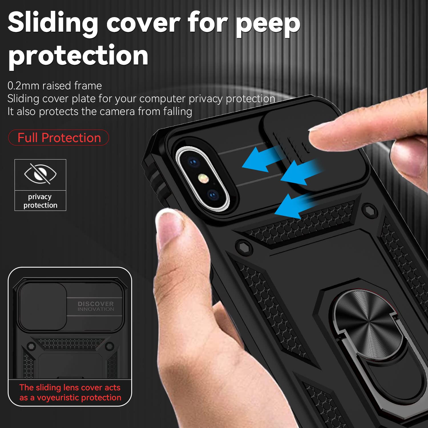 Premium Shockproof iPhone X/Xs Case with Slide Camera Cover, HD Screen Protector & Magnetic Rotating Kickstand - Military Grade Protection (Black) | Perfect for Outdoor Activities, Travel & Daily Use