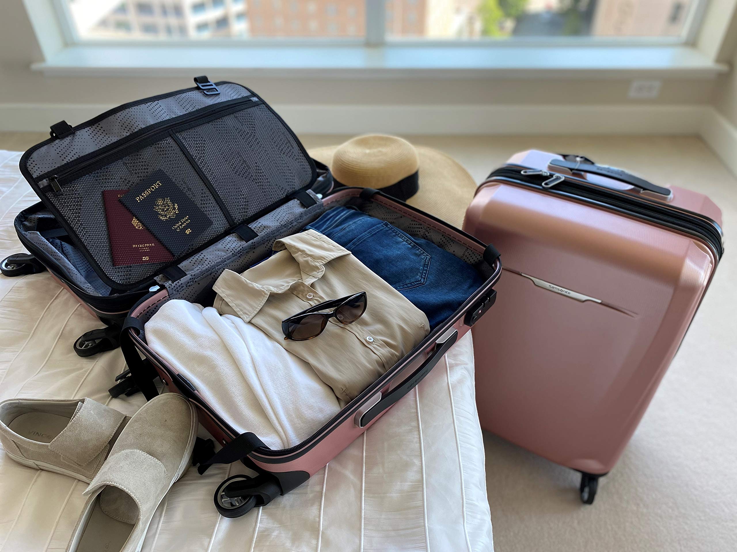 Samsonite Winfield 3 DLX Expandable Hardside Spinner Luggage 25-Inch Checked-Medium Suitcase - Rose | Perfect for Business Travel, Vacation & Airplane Carry-On
