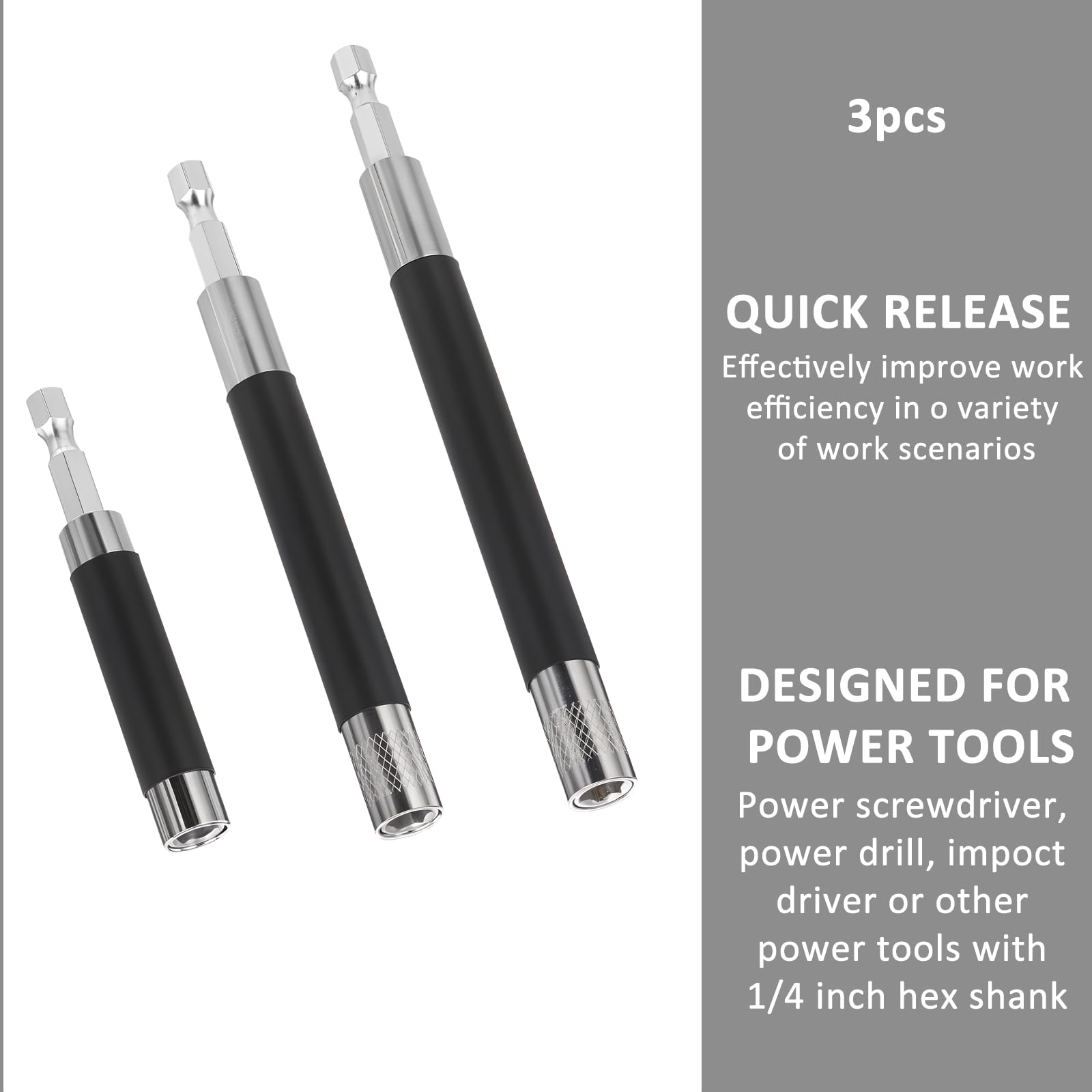 3PCS Magnetic Screwdriver Bit Holder Extension Bar - Quick Release Drill Adapter for Nuts, Hex Shank Bits - Perfect for DIY Projects, Furniture Assembly & Automotive Repairs