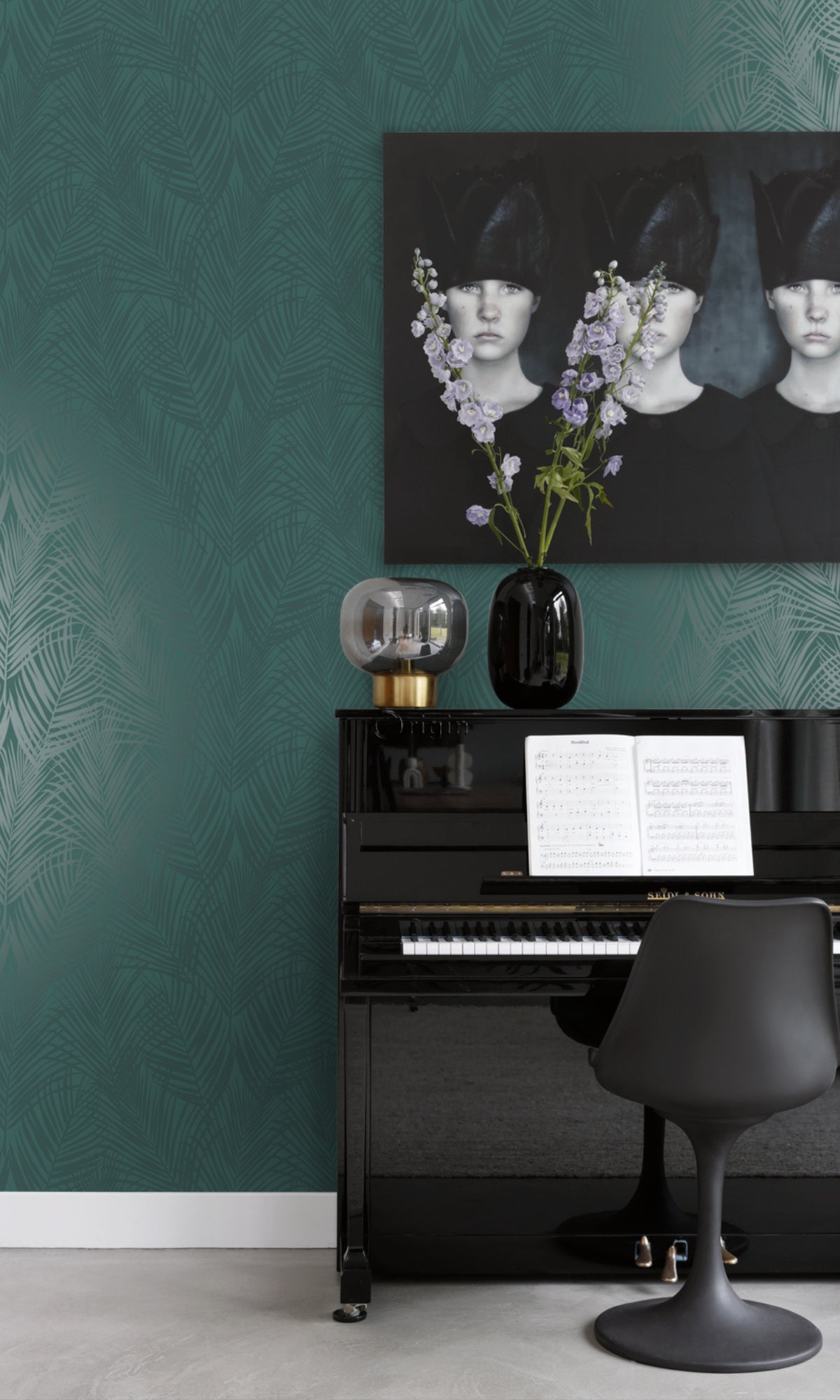 Blue Green Palm Leaves Tropical Wallpaper R8335 - Exotic Botanical Peel and Stick Wall Mural for Beach House, Bathroom & Nursery Decor