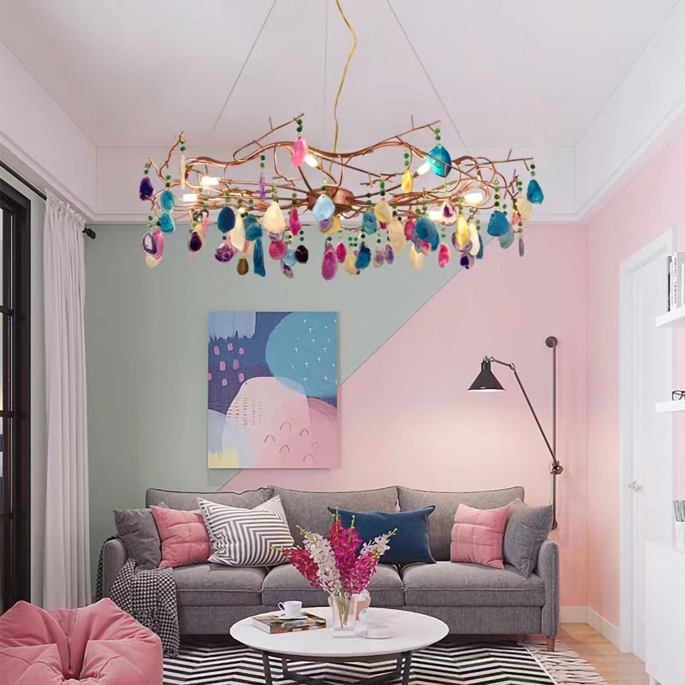 Luxury Agate Crystal Chandelier - Handcrafted Modern Ceiling Light Fixture for Dining Room, Living Room, Foyer | Elegant Home Decor Lighting for Luxury Villas & Mansions