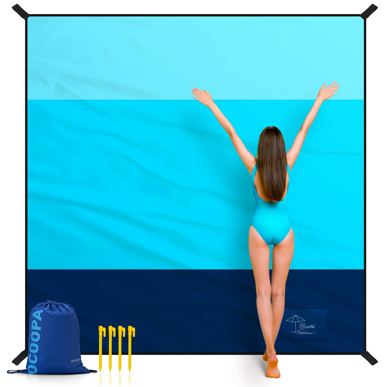 **OCOOPA Extra Large Sandproof Waterproof Beach Blanket - Picnic Mat for 8 Persons, Family Size, Sand-Free, Comfortable & Durable 210T Parachute Nylon, Lightweight with 4 Stakes & Travel Bag (S09) - Perfect for Beach, Park, Camping & Outdoor Adventures**