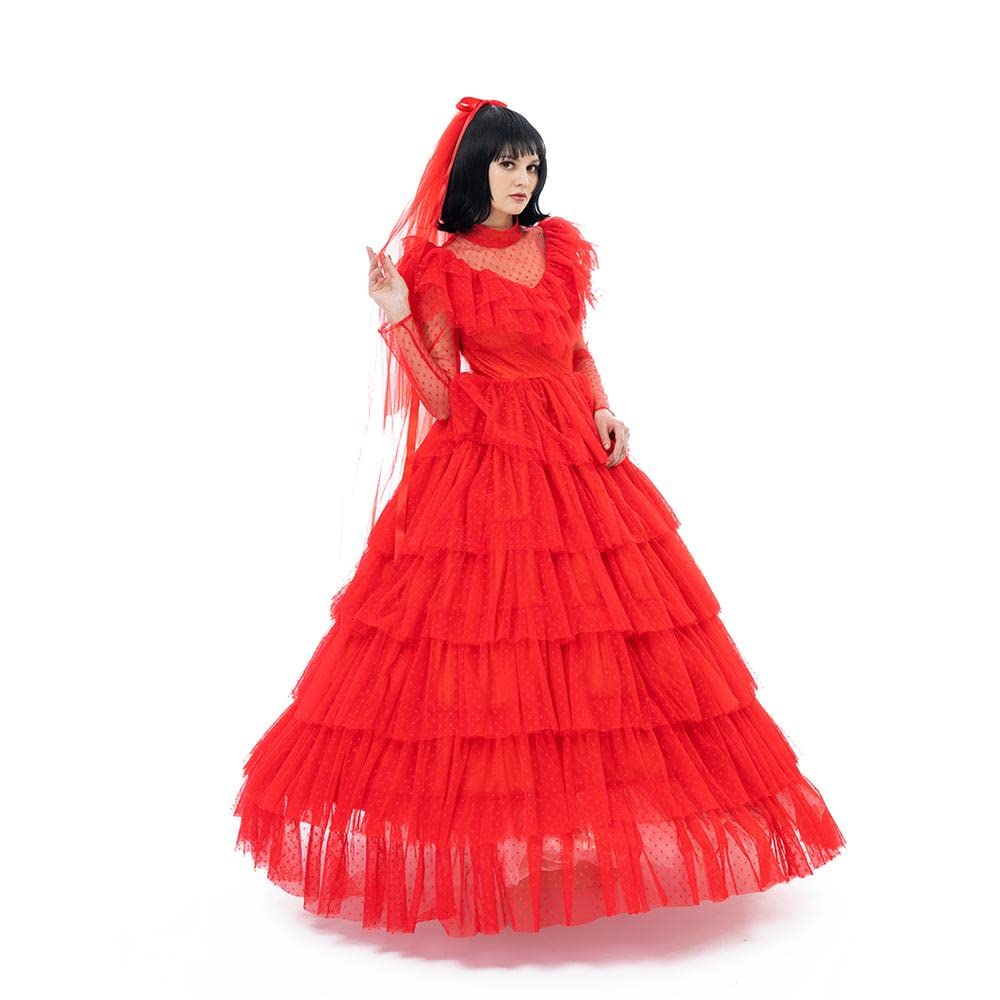 iSHOWcos Women's Gothic Lace Red Dress - Elegant Victorian Style Wedding Gown & Halloween Costume | Perfect for Cosplay, Renaissance Fairs & Themed Parties