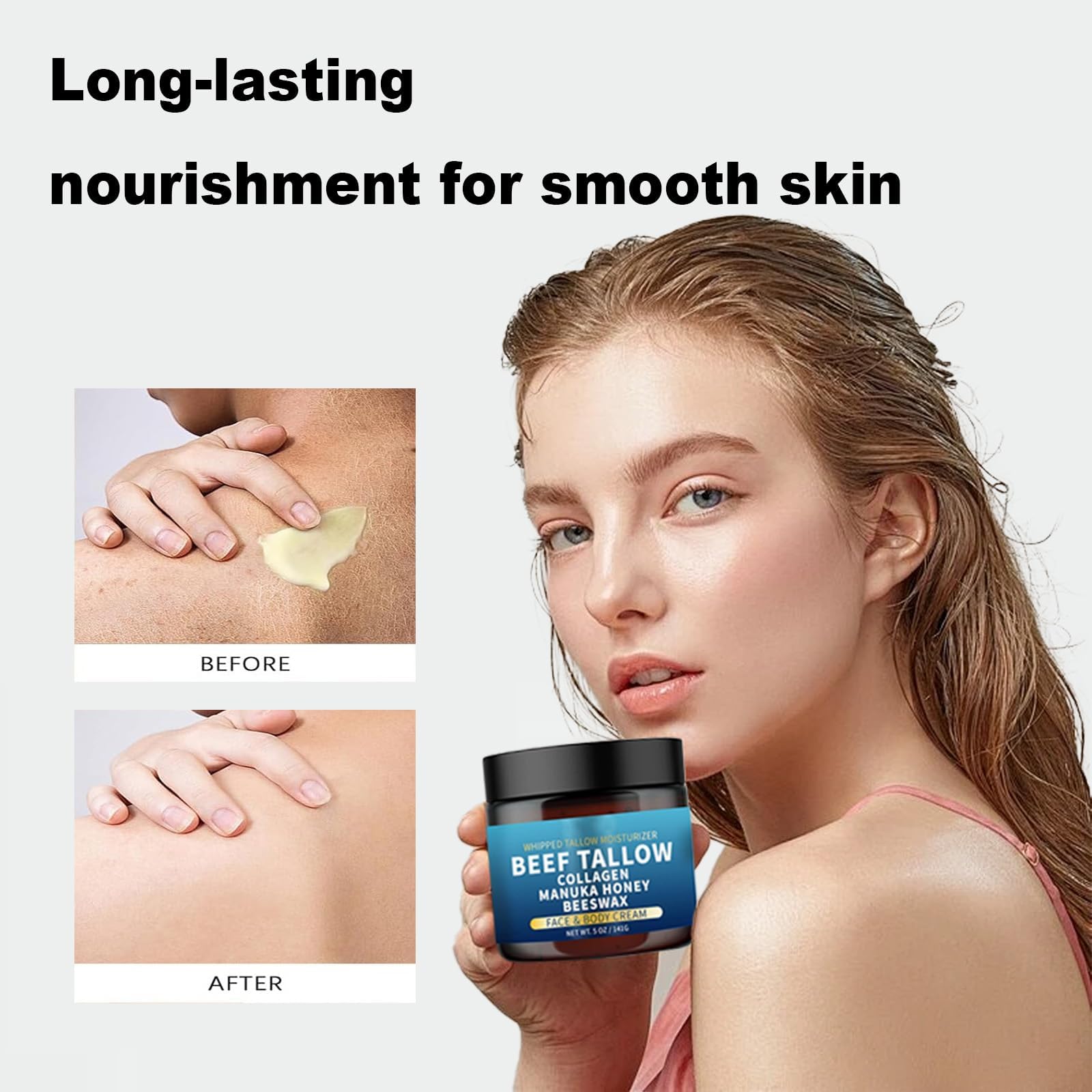 Organic 7-in-1 Grass-Fed Tallow Moisturizer with Manuka Honey & Beeswax - Collagen Rich Face & Body Balm for All Skin Types - Hydrating Lip Care, Dry Skin Relief & Natural Skincare Solution for Daily Use, Travel & Sensitive Skin Protection