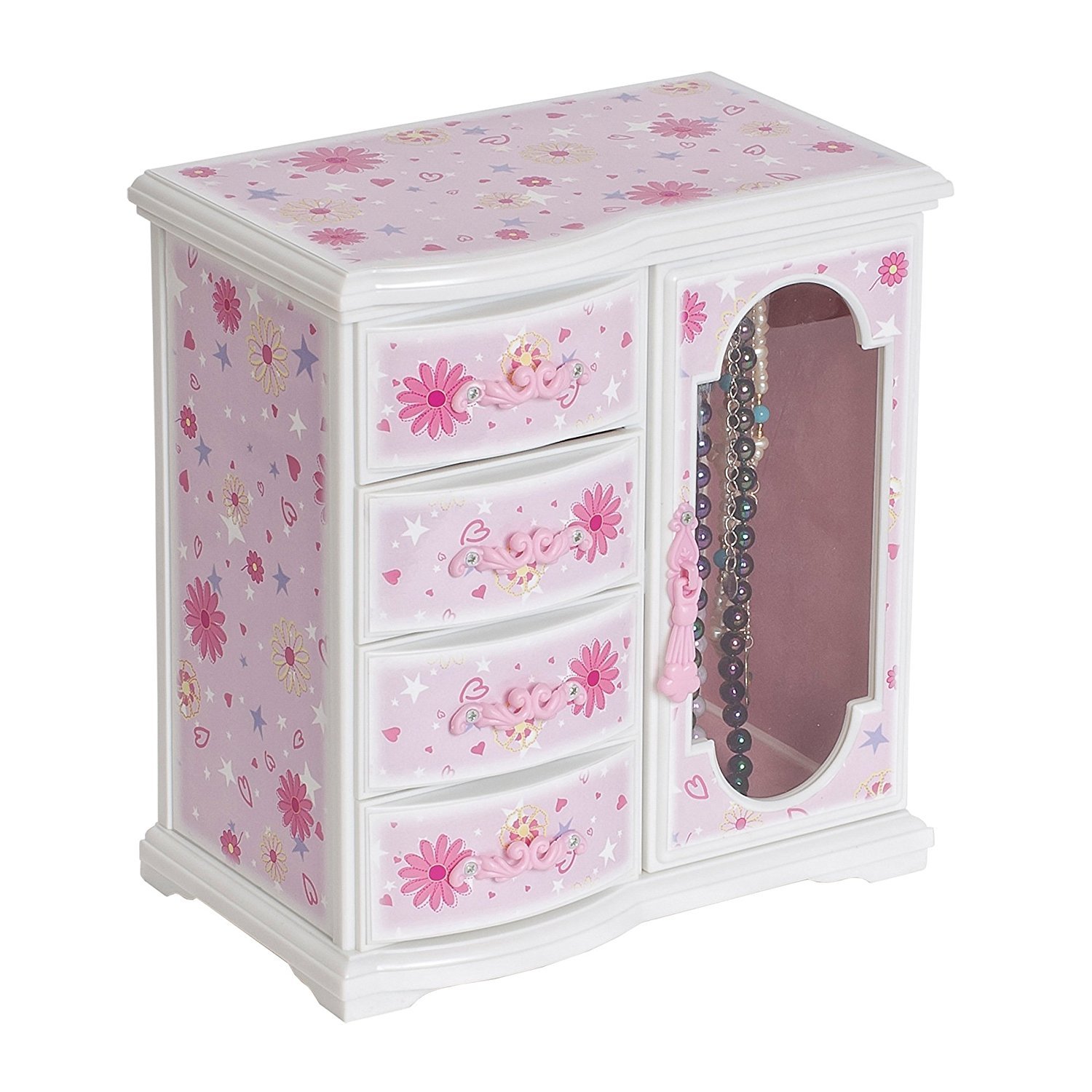 Mele & Co. Since 1912 Hyacinth Original Twirling Ballerina Jewelry Box - Pink & White Floral Painted Musical Jewelry Organizer with Multiple Drawers for Girls | Perfect Gift for Birthdays, Christmas & Dance Enthusiasts