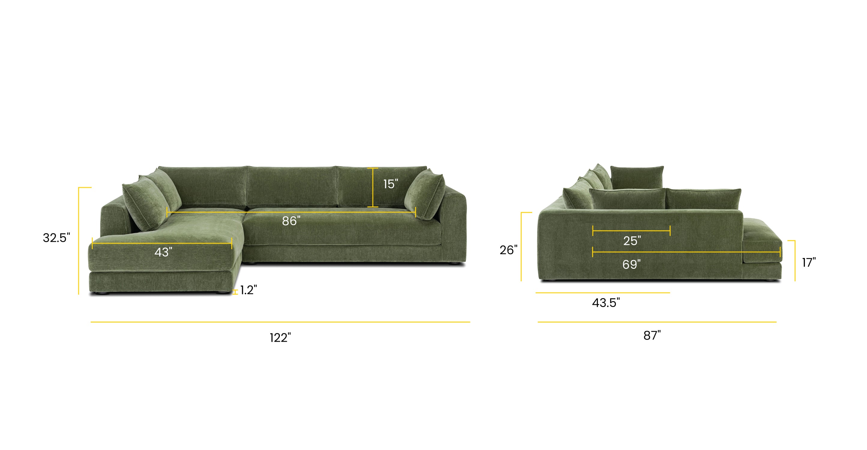 Stylish Marcel Left Facing Corner Sectional Sofa - Modern L-Shaped Couch for Living Room, Family Room & Small Spaces