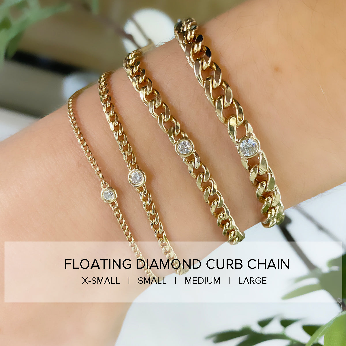 14K Extra Small Curb Chain Bracelet with Floating Diamond - Dainty Gold Bracelet for Women, Minimalist Jewelry Gift for Her - Perfect for Everyday Wear, Date Nights & Special Occasions
