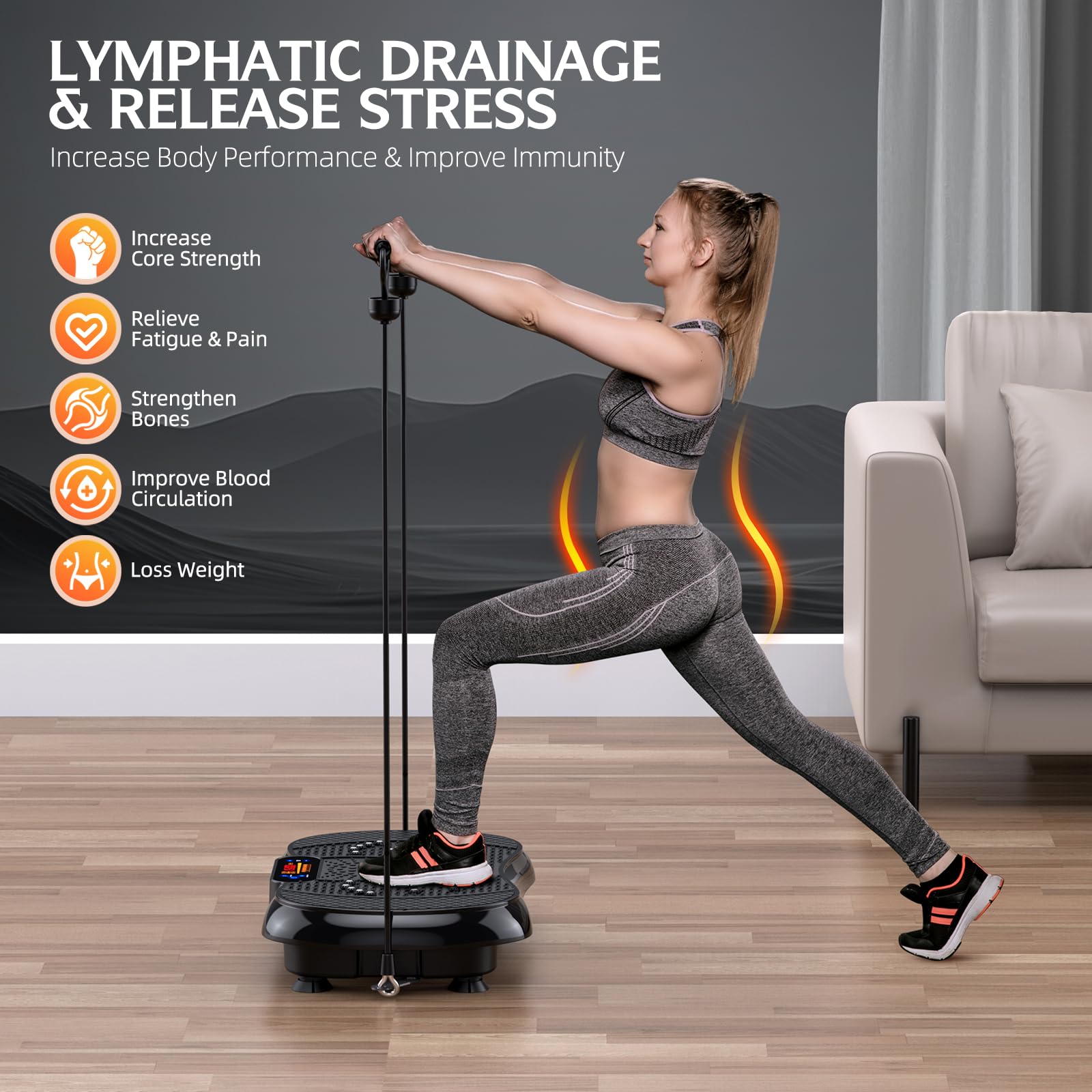 PBYRD Vibration Plate Exercise Machine for Weight Loss & Lymphatic Drainage - Full Body Workout Vibrating Fitness Platform for Home Gym - Tones Muscles & Improves Wellness - Supports 330lbs Max Weight - Perfect for Home Fitness, Post-Workout Recovery & Cellulite Reduction