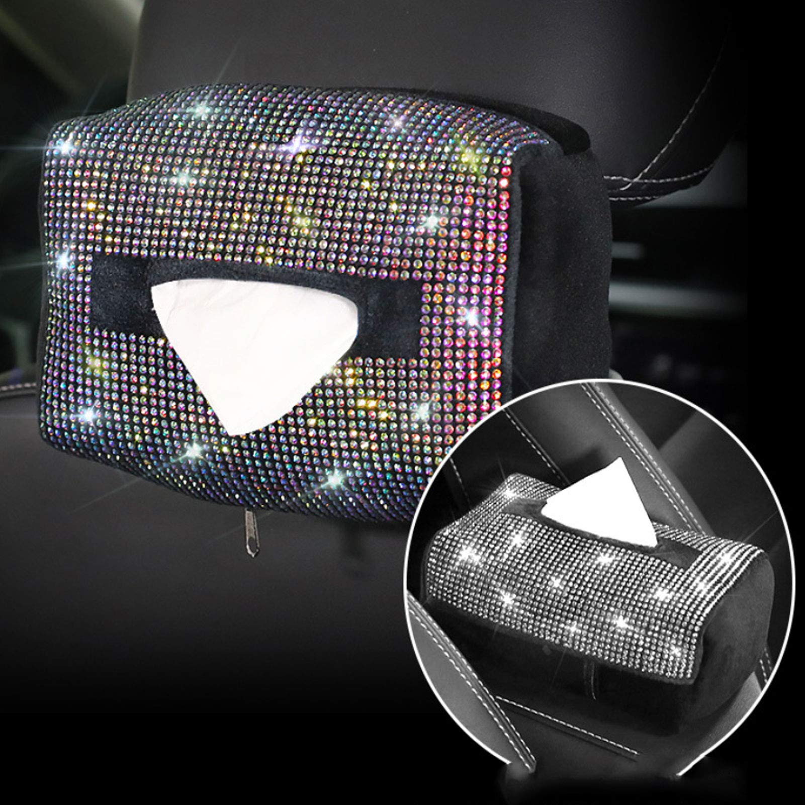 Sparkling Car Sun Visor Tissue Box Holder - Soft Plush Crystal Paper Towel Cover Case | Auto Interior Accessories for Women (Green) | Perfect for Road Trips & Daily Commute