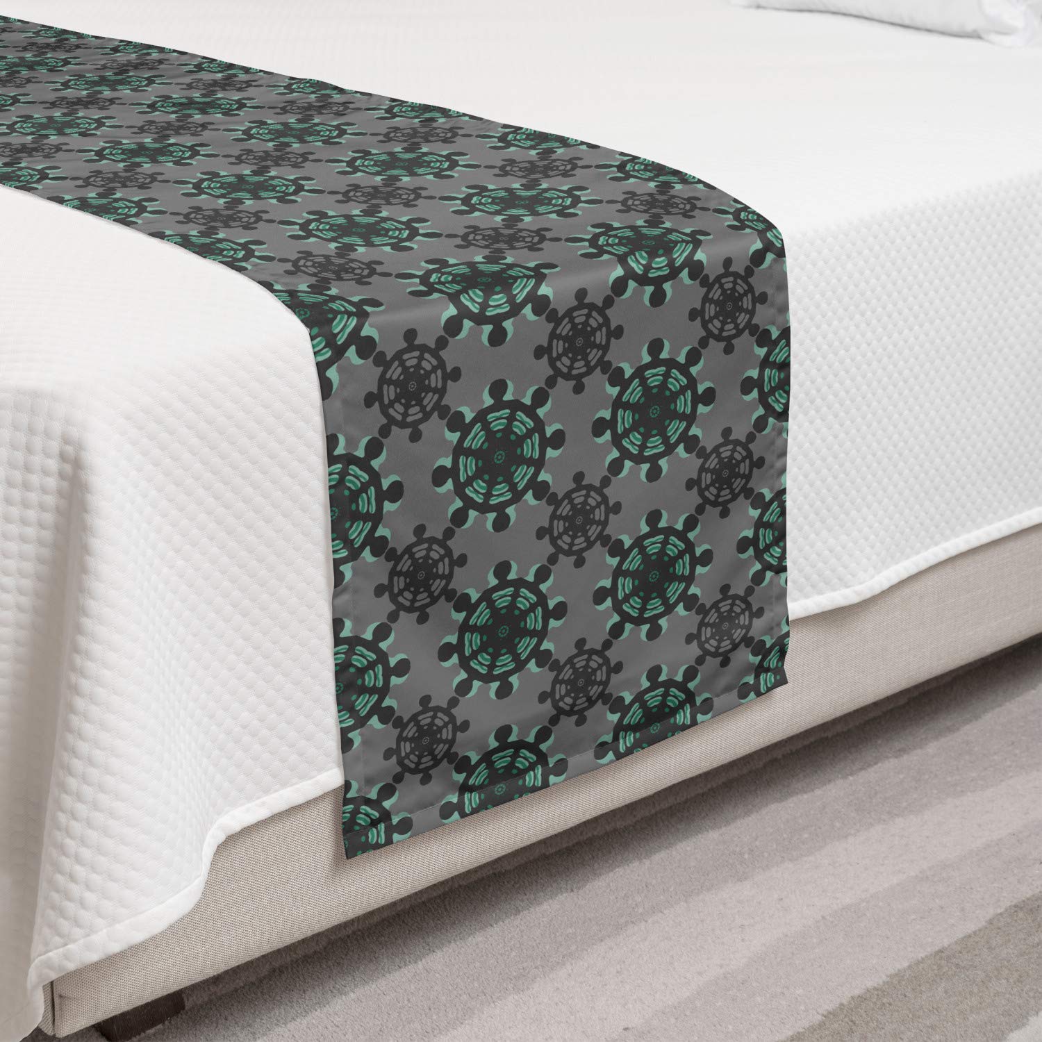 Ambesonne Nautical Marine Bed Runner - Continuous Ship Wheels Pattern, Decorative Bedding Scarf for Home, Hotel & Guest Room - Dark Grey Dimmable Accent Piece | Perfect for Coastal Themed Bedrooms & Beach House Decor