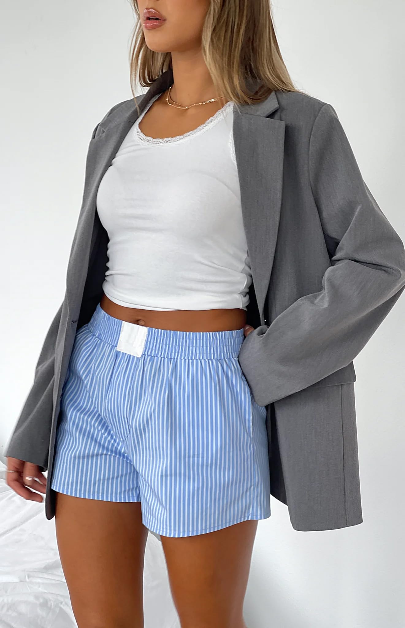 Yoawdats Women's Y2K Lounge Shorts - Summer Striped Print Elastic Waist Boxer Shorts - Loose Casual Pajama Pants for Women - Perfect for Beach, Sleepwear & Home Relaxation