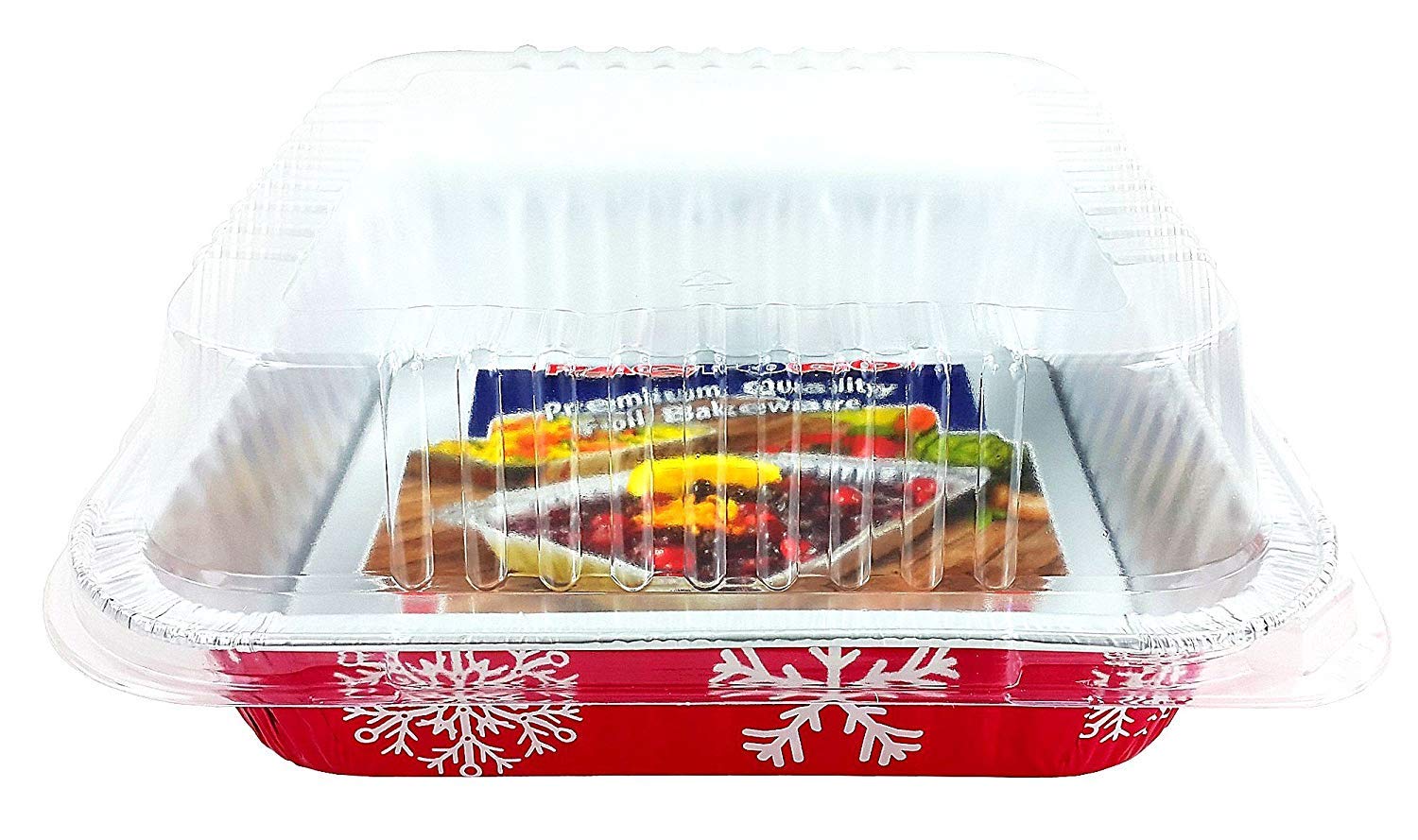 Premium Red Christmas Square Cake Pans with Clear Dome Lids - 100 Pack Disposable Aluminum Foil Baking Tins for Holiday Desserts, Party Catering & Home Baking