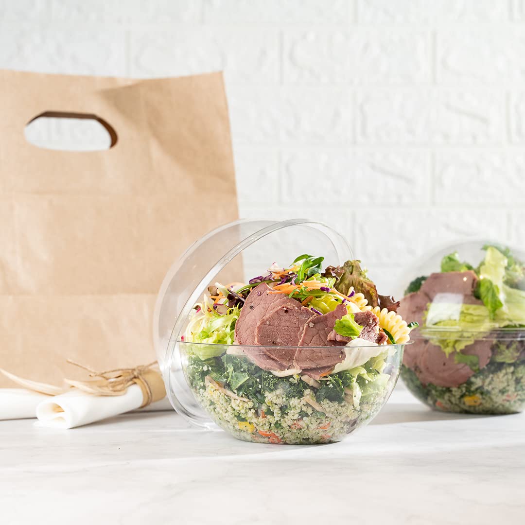 50-Pack Restaurantware Thermo Tek 28oz Clear Plastic Salad Bowls with Airtight Dome Lids - Disposable Food Storage Containers for Fresh Salads, Meal Prep, Catering & Takeout
