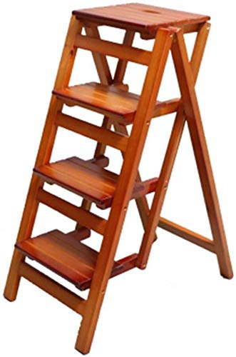 XHALERY 3-Step Folding Wooden Step Stool for Home - Space Saving, Multifunctional Indoor Ladder Stool for Kitchen, Bathroom, and Closet Organization