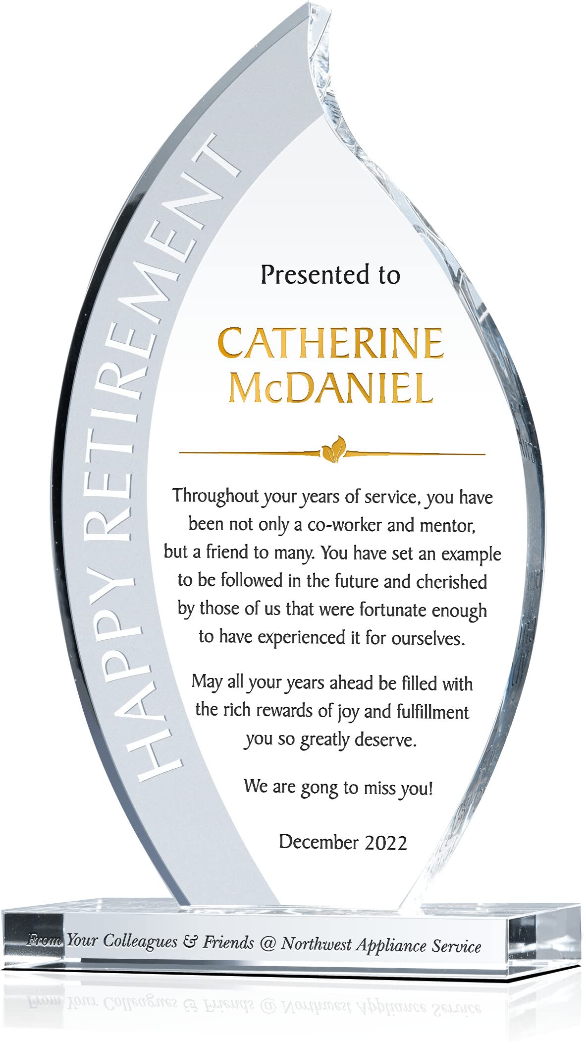 Personalized Happy Retirement Gift Plaque for Men & Women - Custom Engraved Retirement Gift for Coworkers, Friends, Colleagues, Mentor, Manager or Boss - 7.5 Inch Crystal Keepsake - Perfect Office Farewell Gift & Retirement Party Decoration