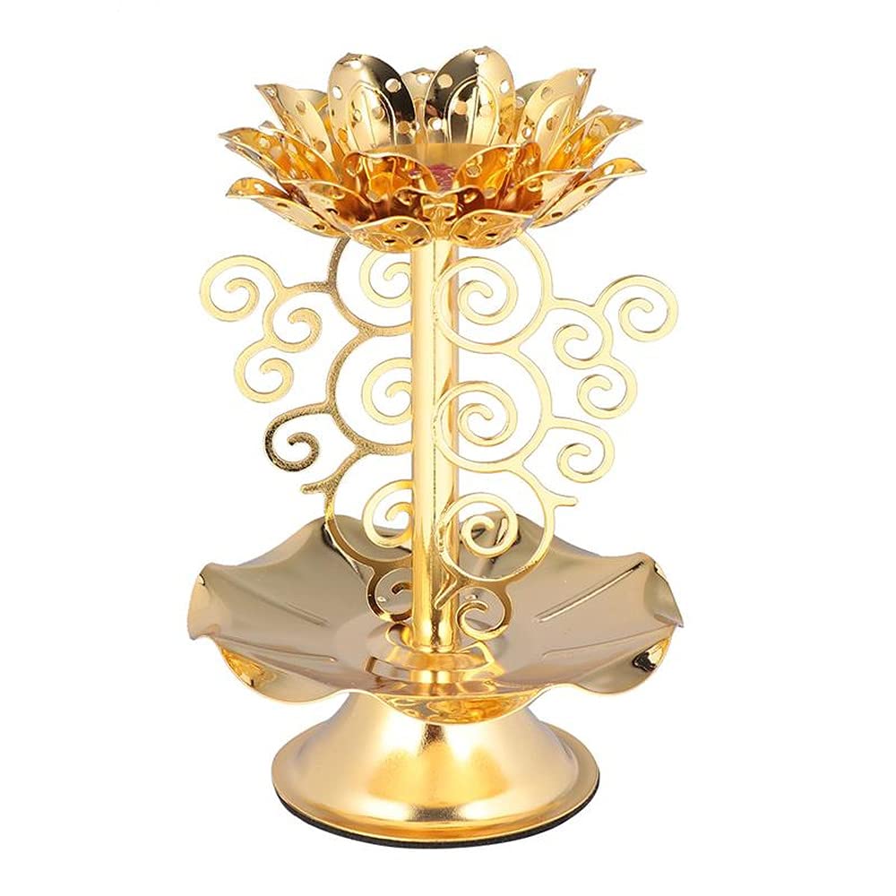 1pc Lotus Carved Alloy Candle Holder - Buddhist Temple Inspired Home Decor for Living Room, Meditation Space & Spiritual Altar