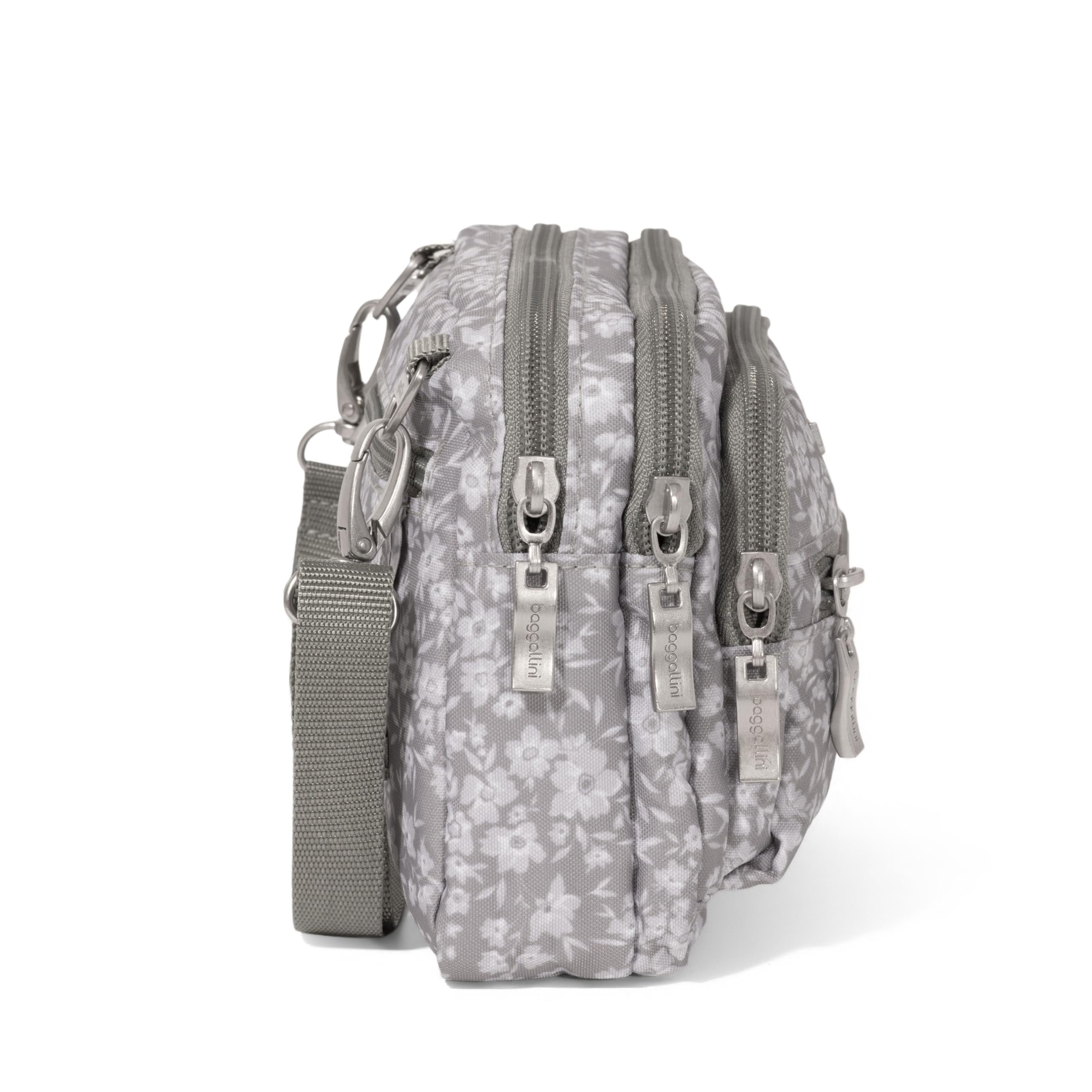 Baggallini Triple Zip Small Crossbody Bag for Women - 8x6 inch Lightweight Water-resistant Convertible Fanny Pack Belt Bag - Perfect for Travel, Shopping & Everyday Use