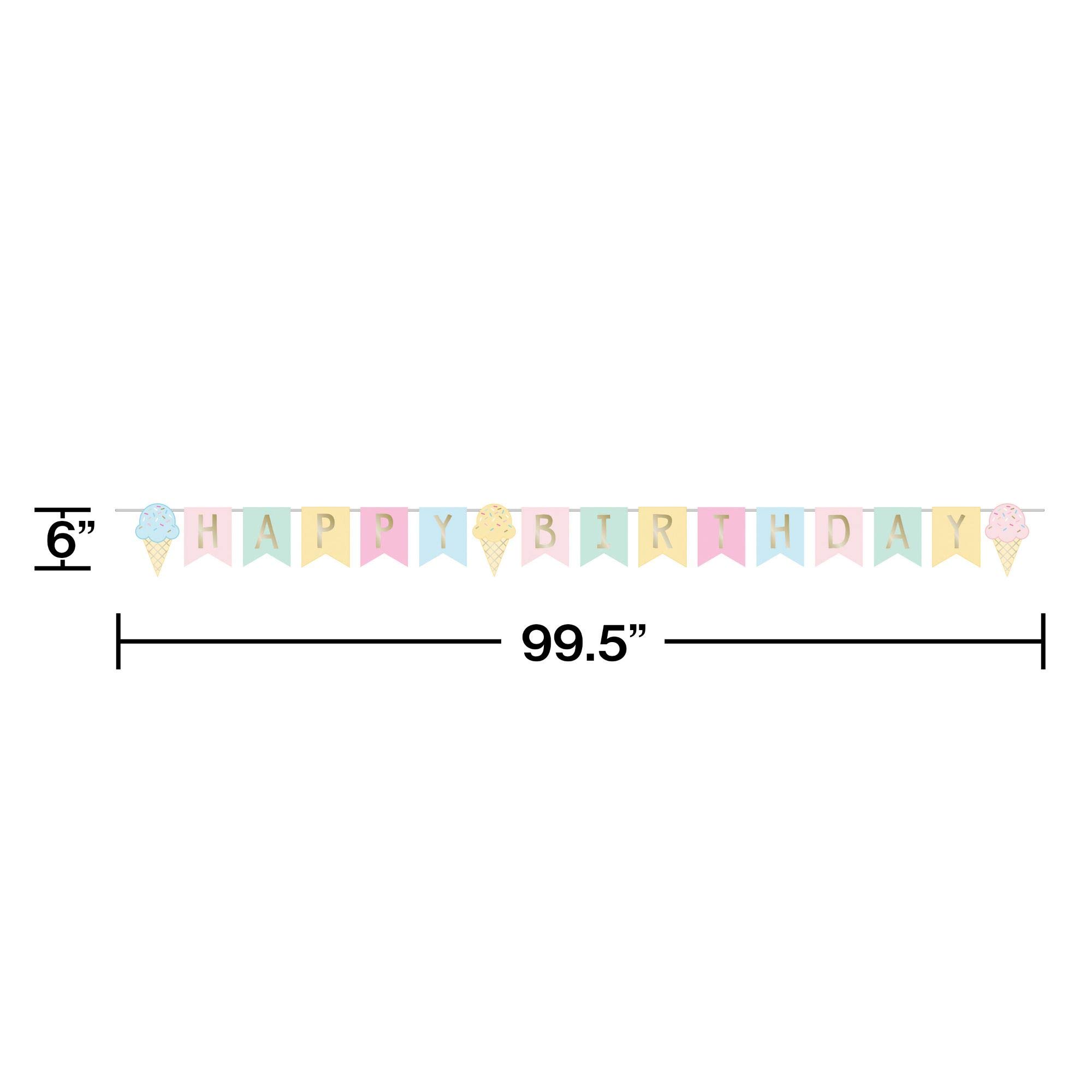 Club Pack of 12 Pink and Yellow Ice Cream Happy Birthday Party Banners 99.5