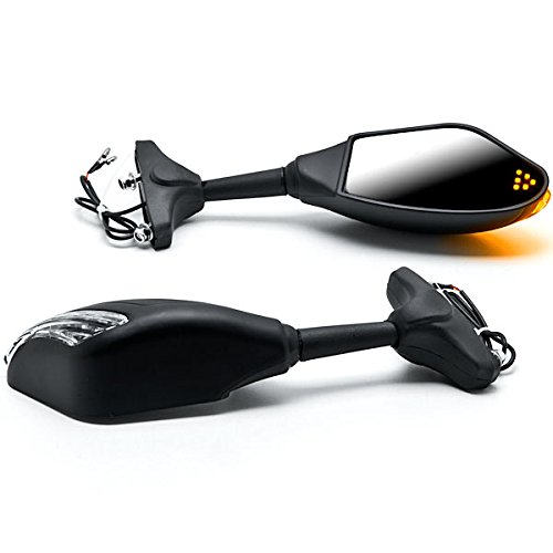 Krator Matte Black Integrated LED Turn Signal Mirrors for Suzuki GSXR GSX-R Gixxer 1000 - Sleek Safety Upgrade for Street & Track Riding