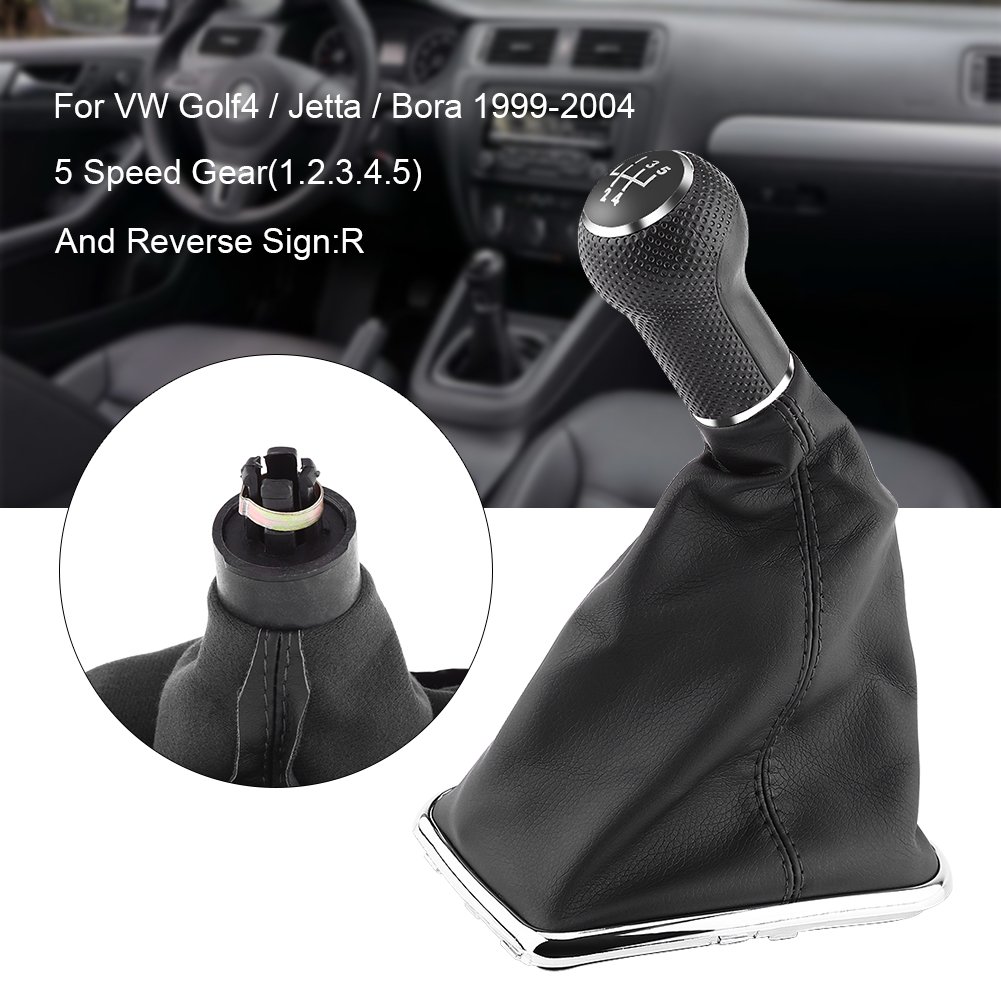 Qiilu 5-Speed Manual Shift Knob & Gearstick Gaiter Boot Kit - Compatible with VW Golf 4 (1999-2004) - Perfect for Car Interior Upgrade & DIY Installation