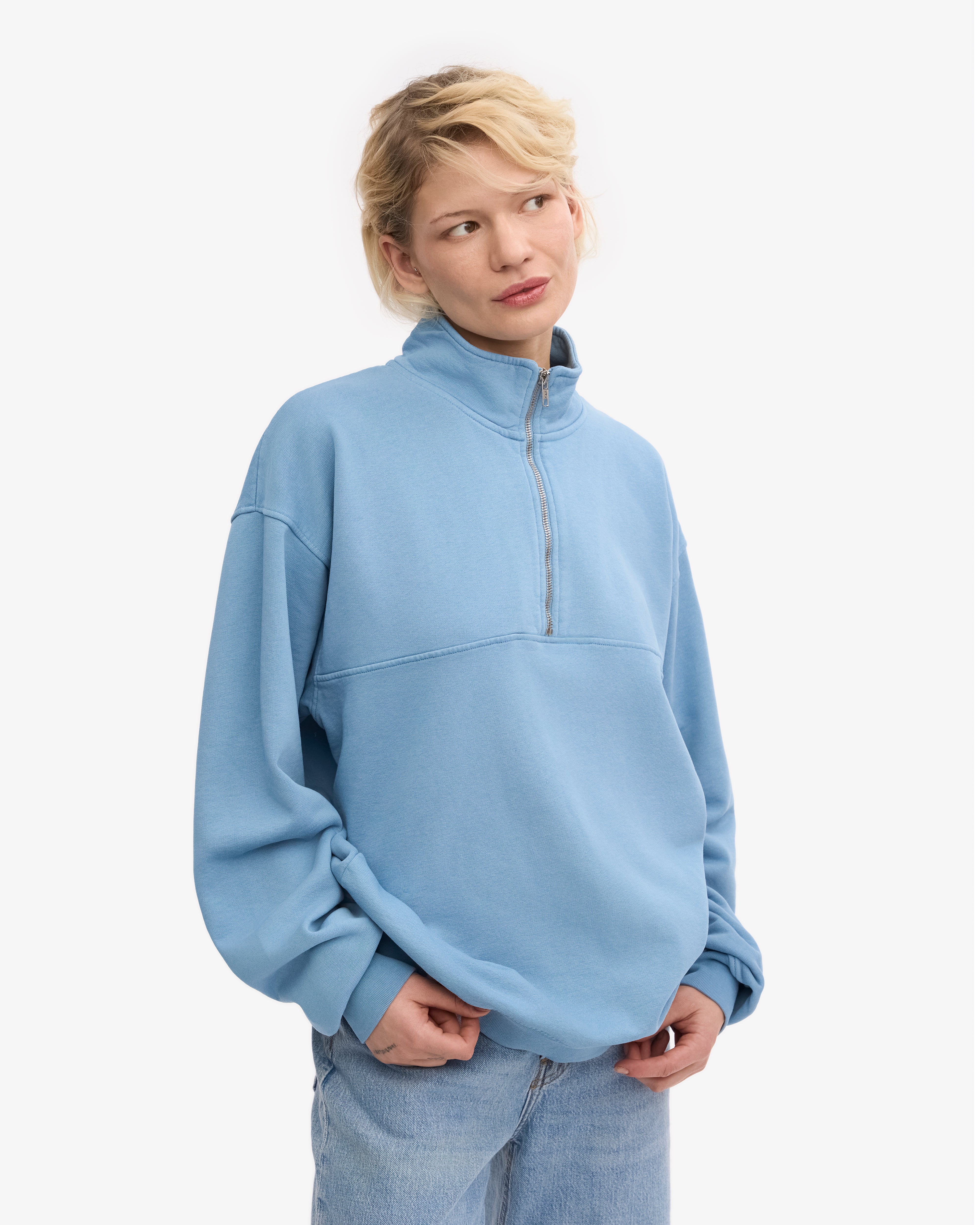 Organic Quarter Zip Sweatshirt for Men & Women | Soft & Comfortable Pullover in Seaside Blue | Perfect for Casual Wear, Outdoor Activities & Layering