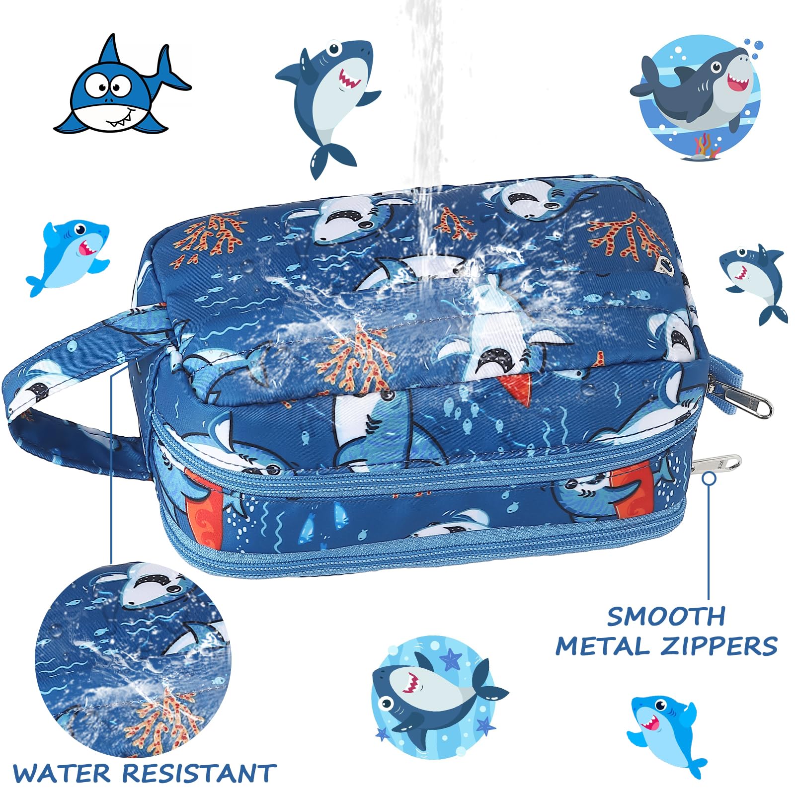 Waterproof Kids Travel Toiletry Bag - Cute Swim Bag for Boys & Girls - Organizer for Bathroom Essentials & Toiletries Accessories - Perfect for Travel, Swimming Lessons & Sleepovers