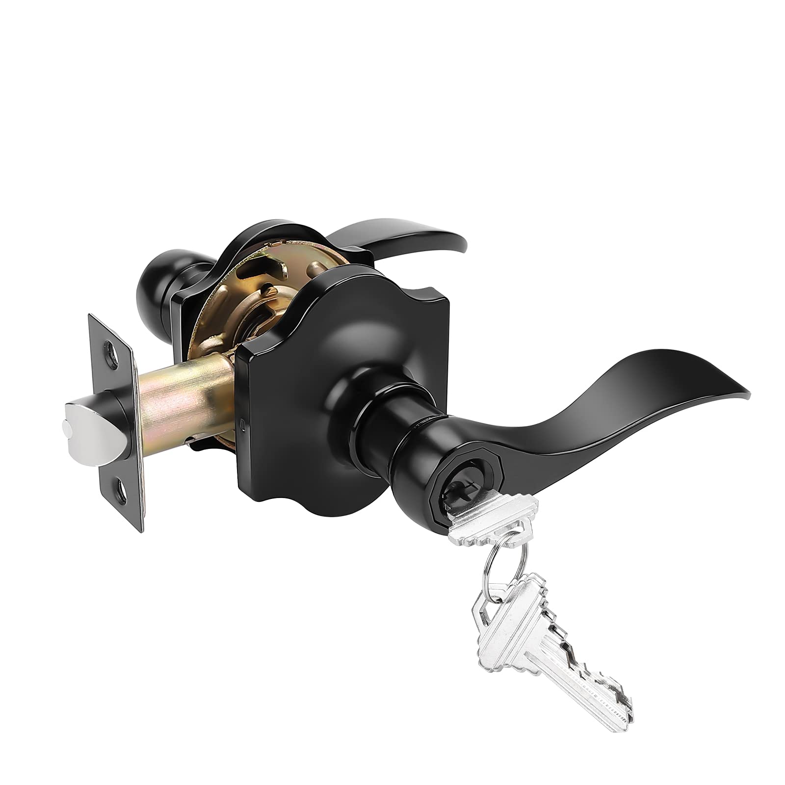 Gobrico Matte Black Keyed Entry Door Lock with Drop Lever Handle - Secure Front & Exterior Door Handle Set (1-Pack) - Perfect for Homes, Apartments, and Office Buildings