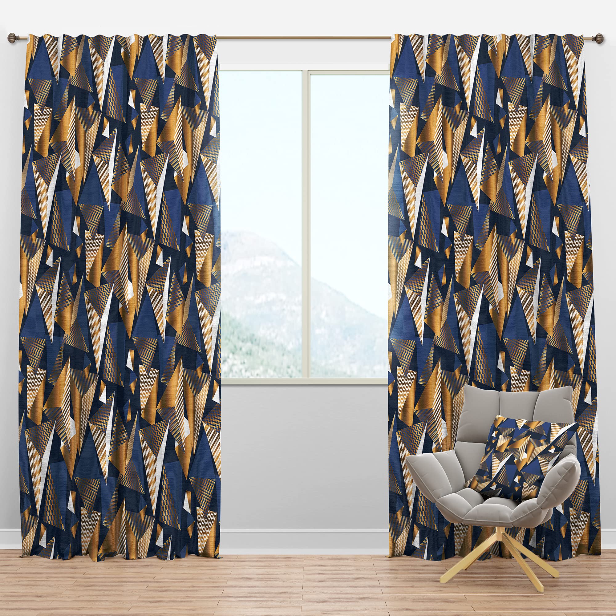 DesignQ Blackout Curtains 'Gold and Blue Cubes' - Thermal Insulated Single Panel (52x90 inches) for Bedroom & Living Room - Noise Reducing & Energy Saving Window Drapes for Better Sleep & Home Decor