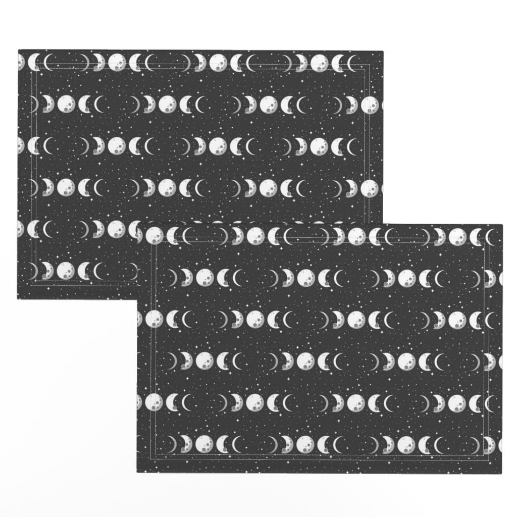 Premium Linen Cotton Canvas Placemats Set of 2 - Moon & Stars Space Witch Universe Print Table Mats for Dining, Kitchen Decor, Halloween Party, and Gift Giving