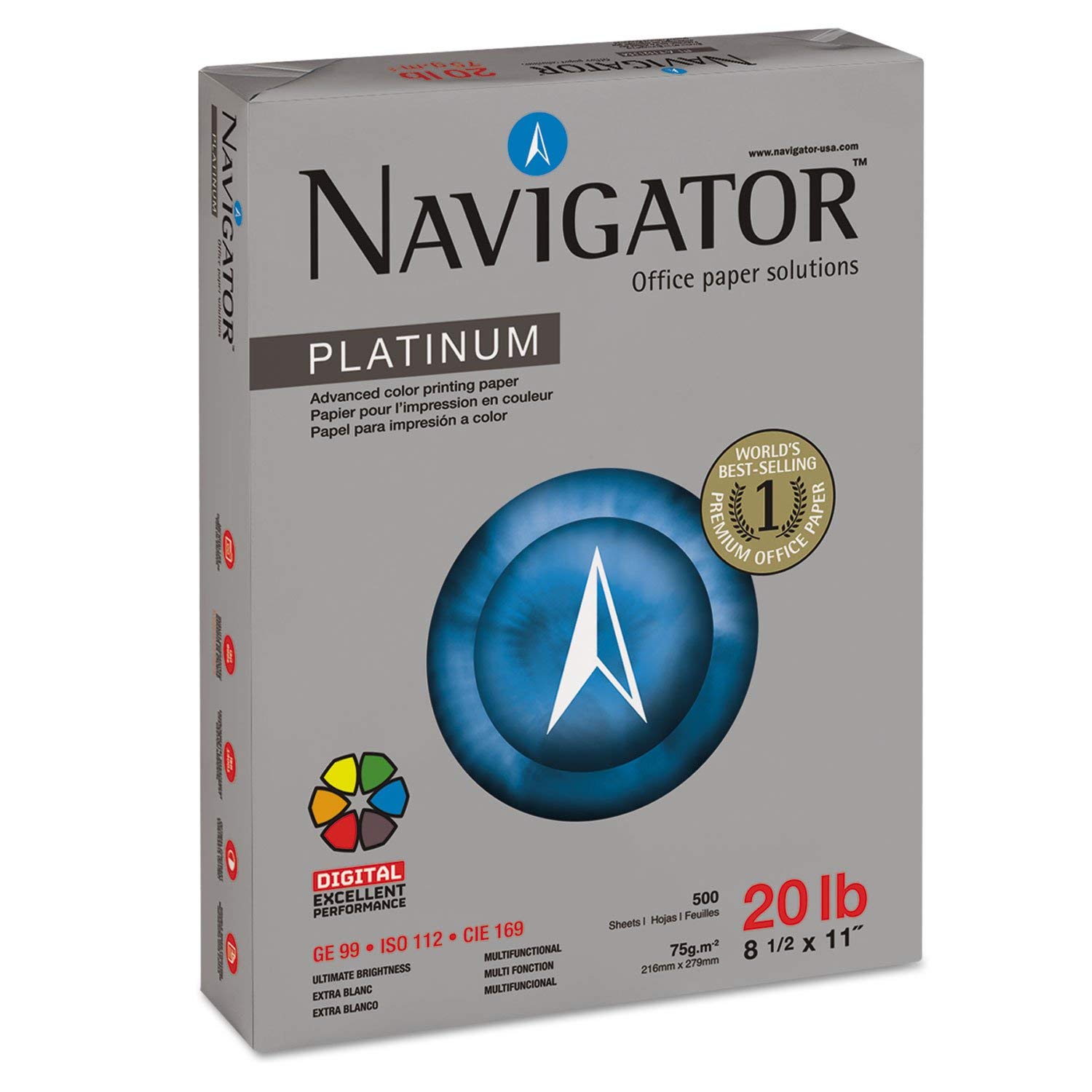 SNANPL1120 - Navigator Platinum Multipurpose Copy Paper, 8.5 x 11 Inches, 20 lb, 92 Bright, 500 Sheets - Ideal for Office Printing, Copying, Faxing & Everyday Business Documents